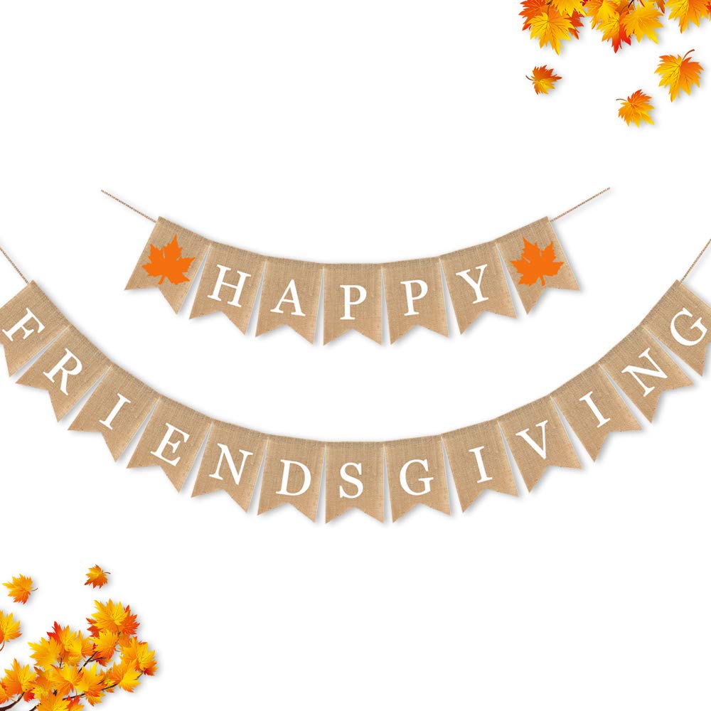 7-Gost Burlap Happy Friendsgiving Banner Fall Autumn Friend Party Garland Supplies