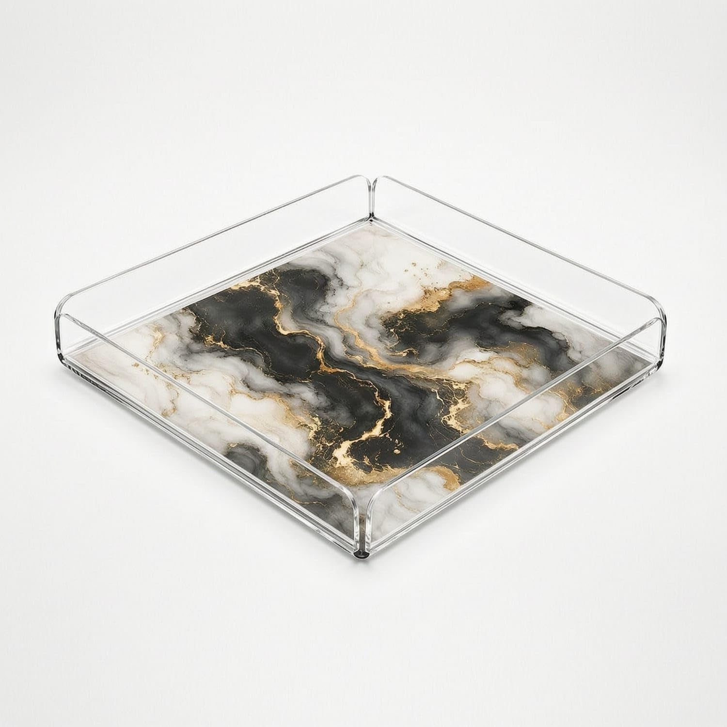 Transparent Acrylic Tray With Marble Base Decorative Clear Acrylic Tray Easy To Clean Multipurpose For Countertop, Coffee Table,