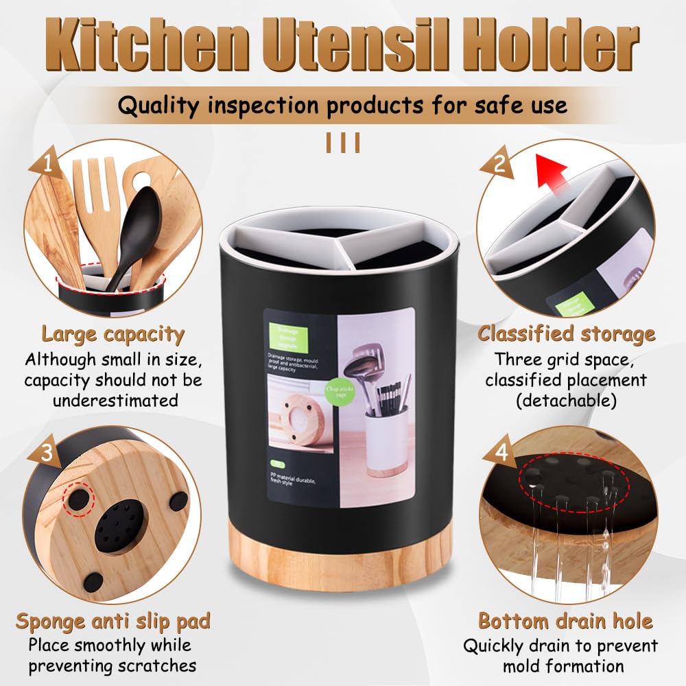 Tiosamd Kitchen Utensil Holder Tableware Storage Bucket, Spoon Chopsticks Fork Drain Rack Utensil Crock For Counter, Household 3