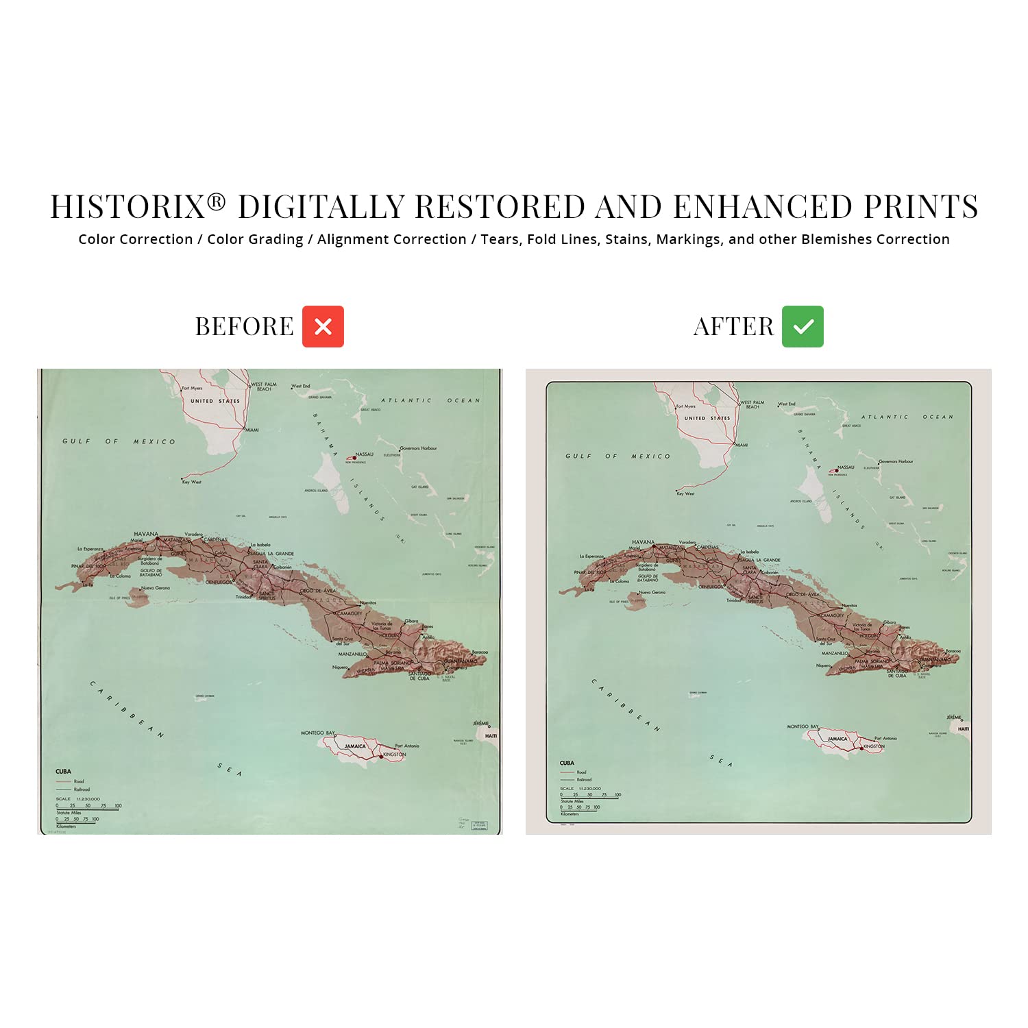 Historix Vintage 1962 Cuba Map Print - 24X24 Inch Vintage Map Of Cuba Poster - Old Mapa De Cuba Wall Art - Republic Of Cuba Hist