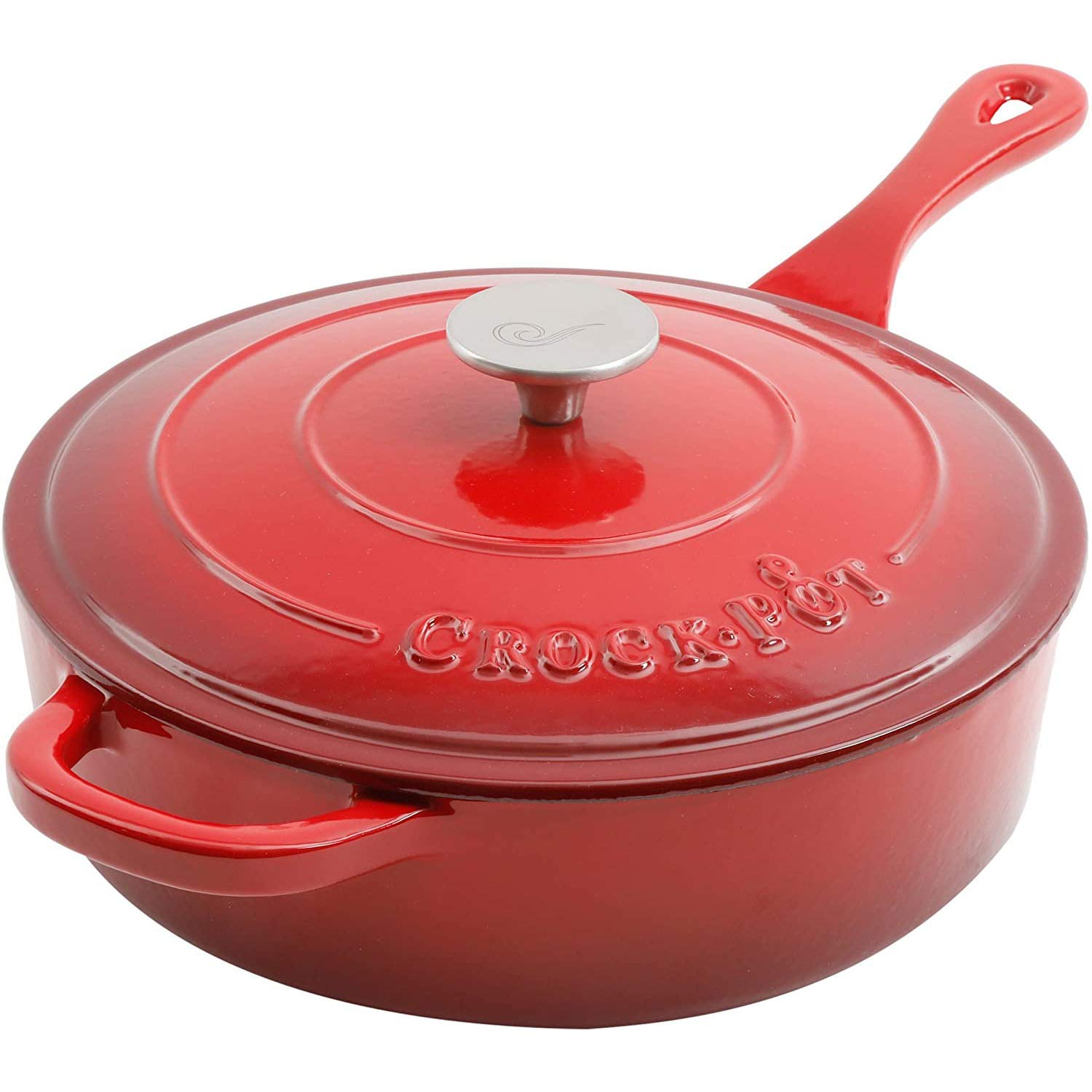Crock Pot Artisan 3.5 Quart Enameled Cast Iron Deep Saut   Pan, Scarlet Red