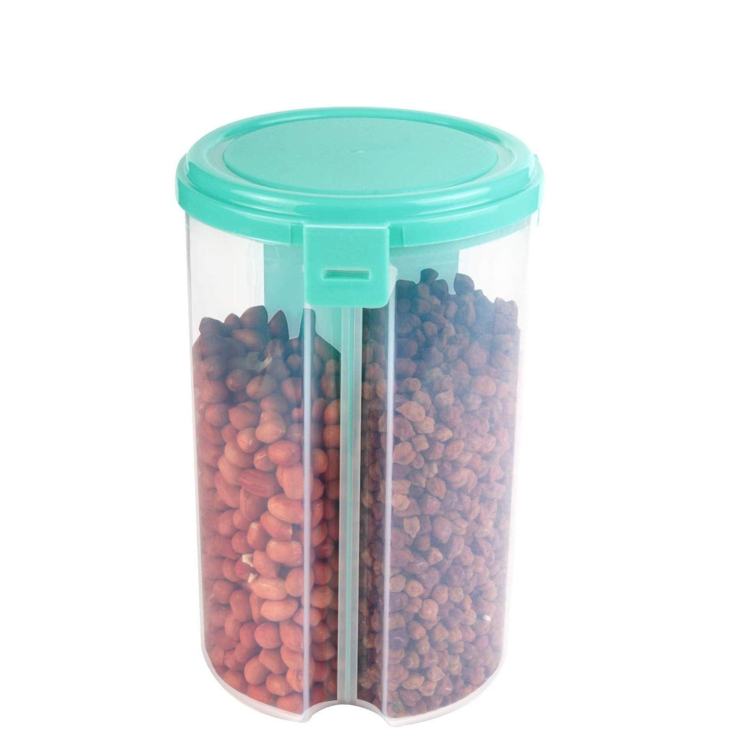 Baghwale Products 3 Sections Air Tight Food Grain Storage Masala Cereal Dispenser Jar/Containers For Kitchen, Transparent 3 In 1
