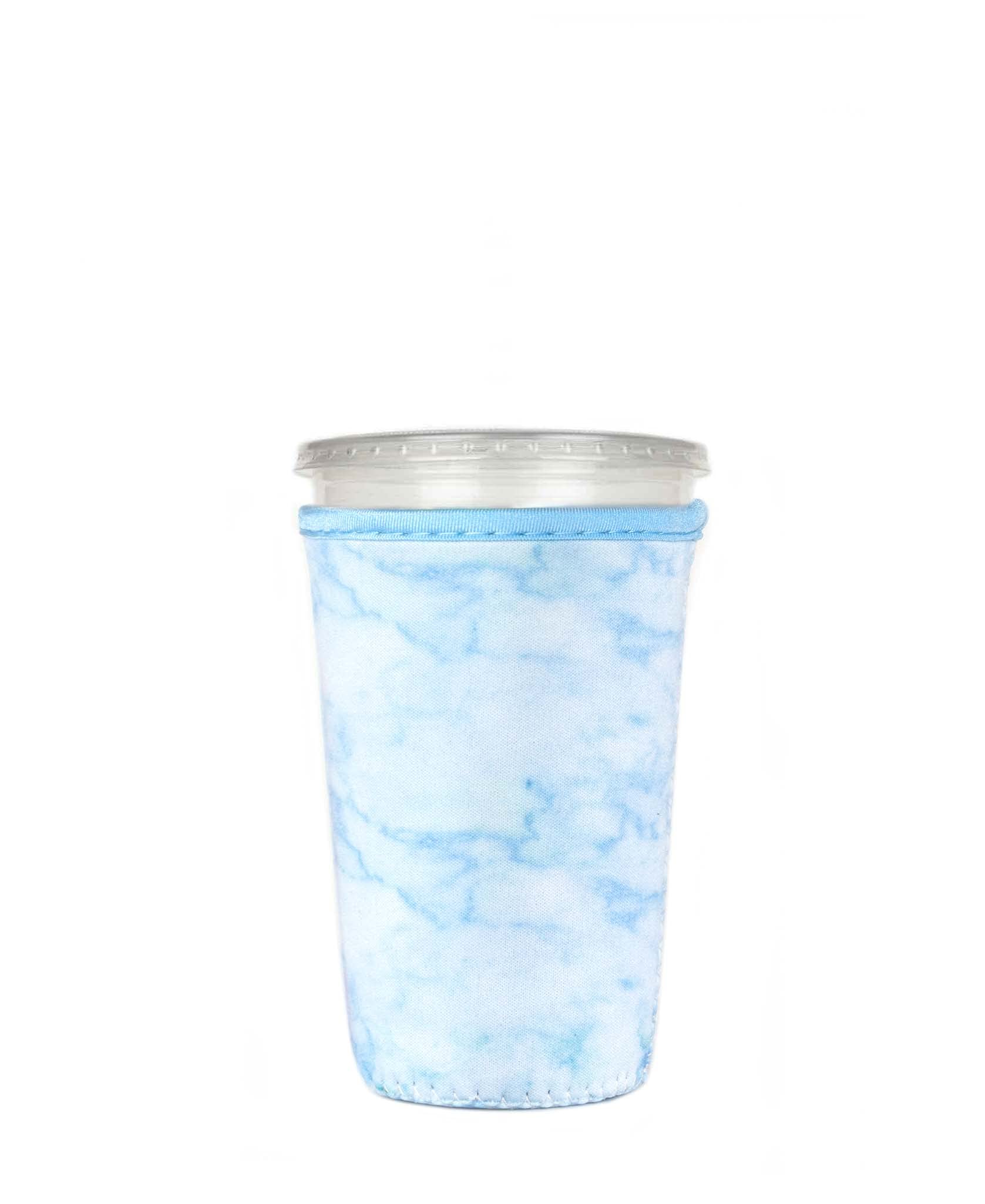 Reusable Insulator Neoprene Cup Sleeve For Iced Beverages And Coffee (Light Blue Marble, Medium)