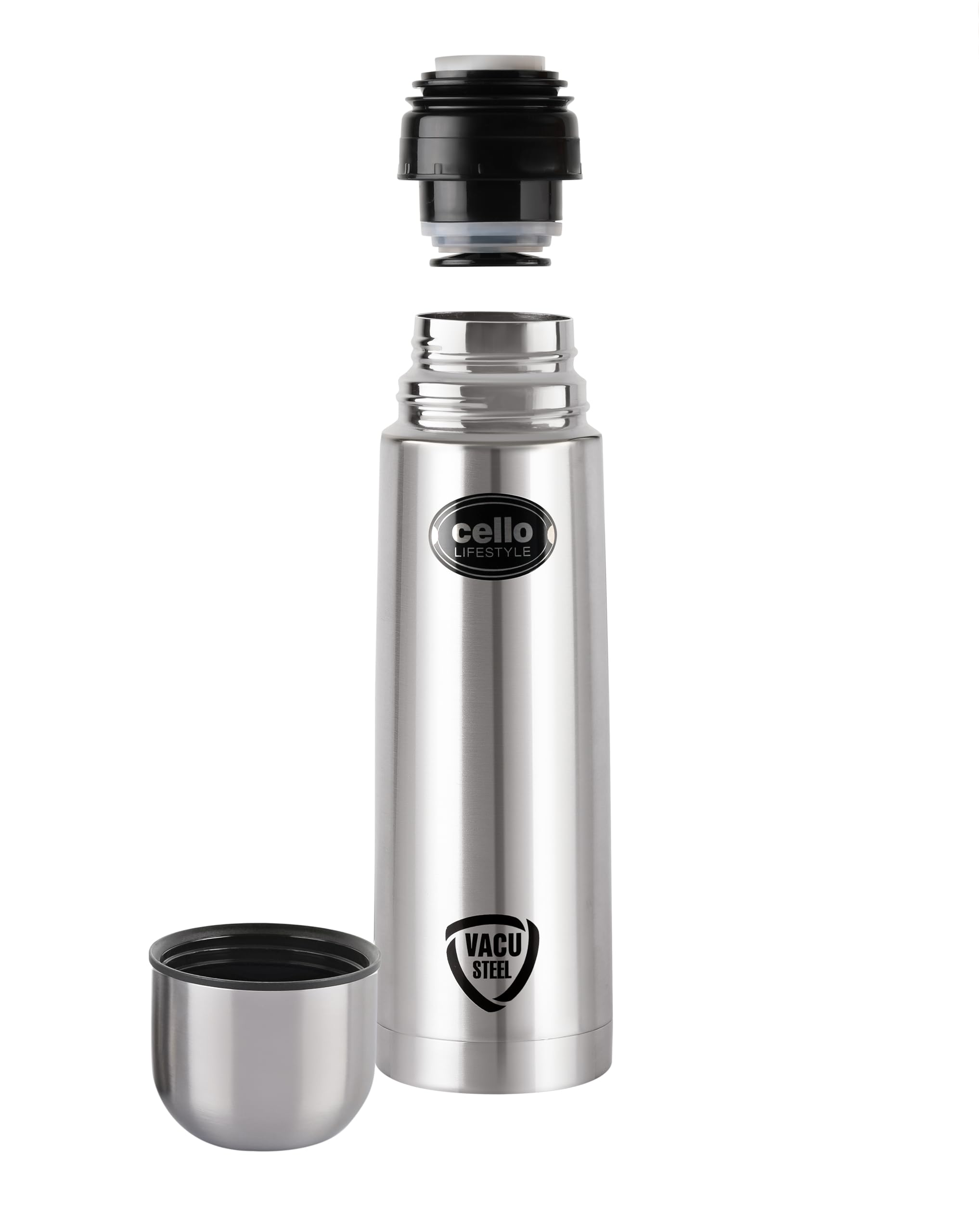 Cello Lifestyle Thermosteel Water Bottle, 500ml, Silver | 24 Hours Hot and Cold | Flask for Tea Coffee | Leak Proof & Push-Down 