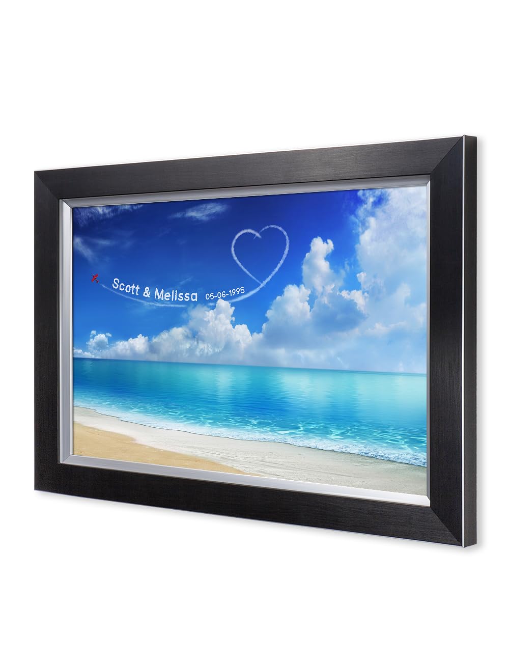 Ipic - Seaside Skywriting Personalized Artwork With Names And Date On, Customized Gift For Anniversary,Wedding,Birthday And Holi