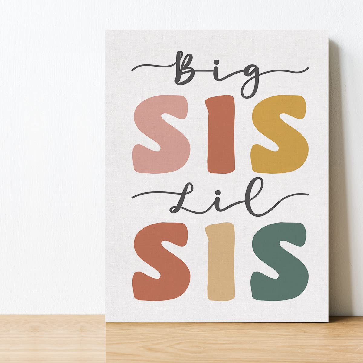 Evxid Nursery Big Sis Lil Sis Canvas Poster Painting Kids Room Wall Art, Sisters Twins Print Picture Artwork Framed Ready To Han