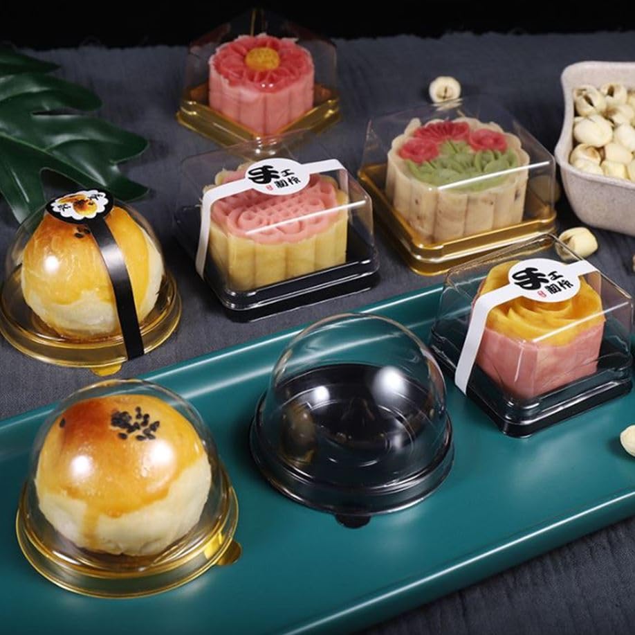 50 Pack Black Bottom Clear Cover Plastic Mini Cake Box - Muffin Box - Moon Cake Box - Mung Bean Cake Snow Mei Niang Box(Bottom 2
