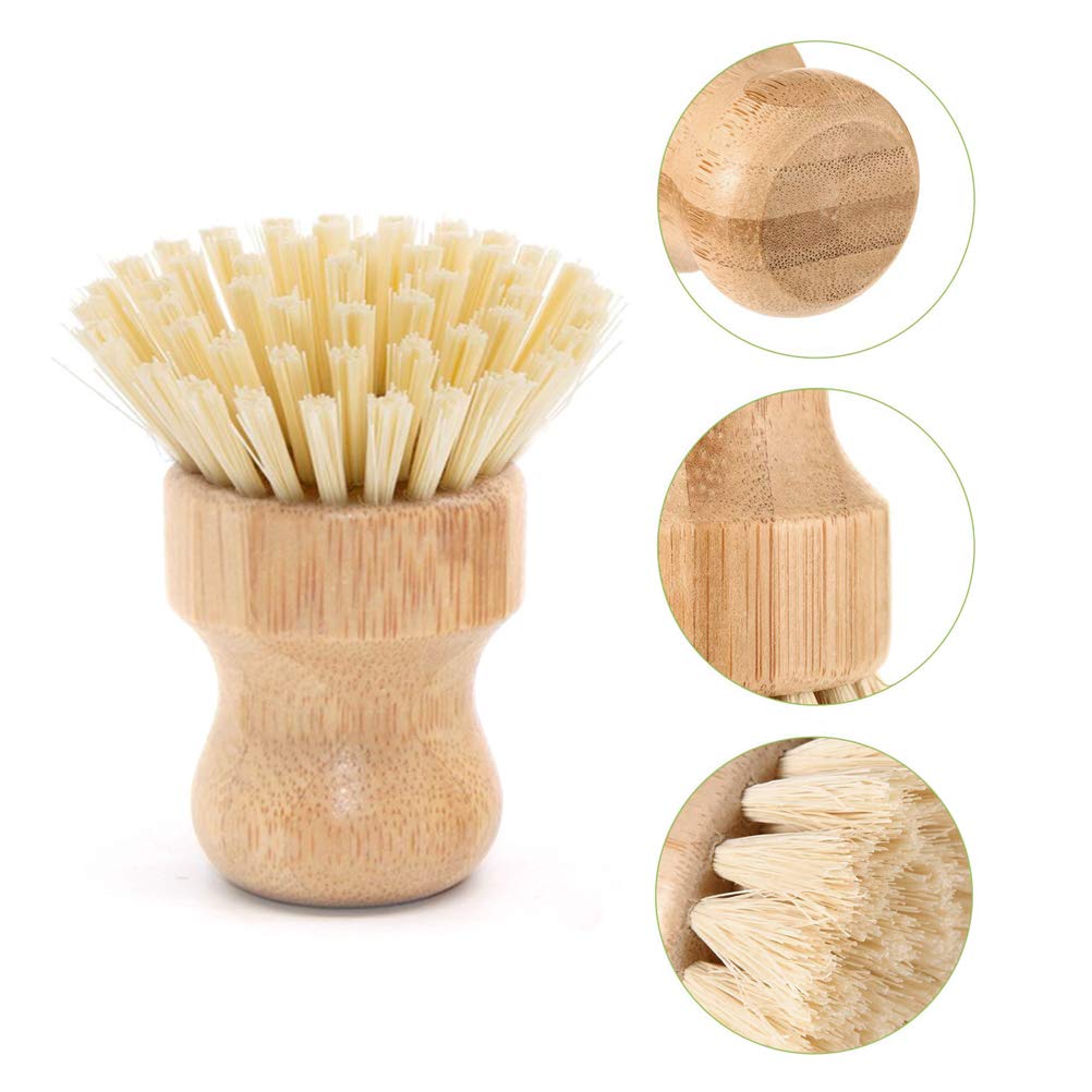 Vankcp Bamboo Palm Scrub Brush - 4 Packs Natural Dish Cleaner for Pots, Pans & Kitchen Sink