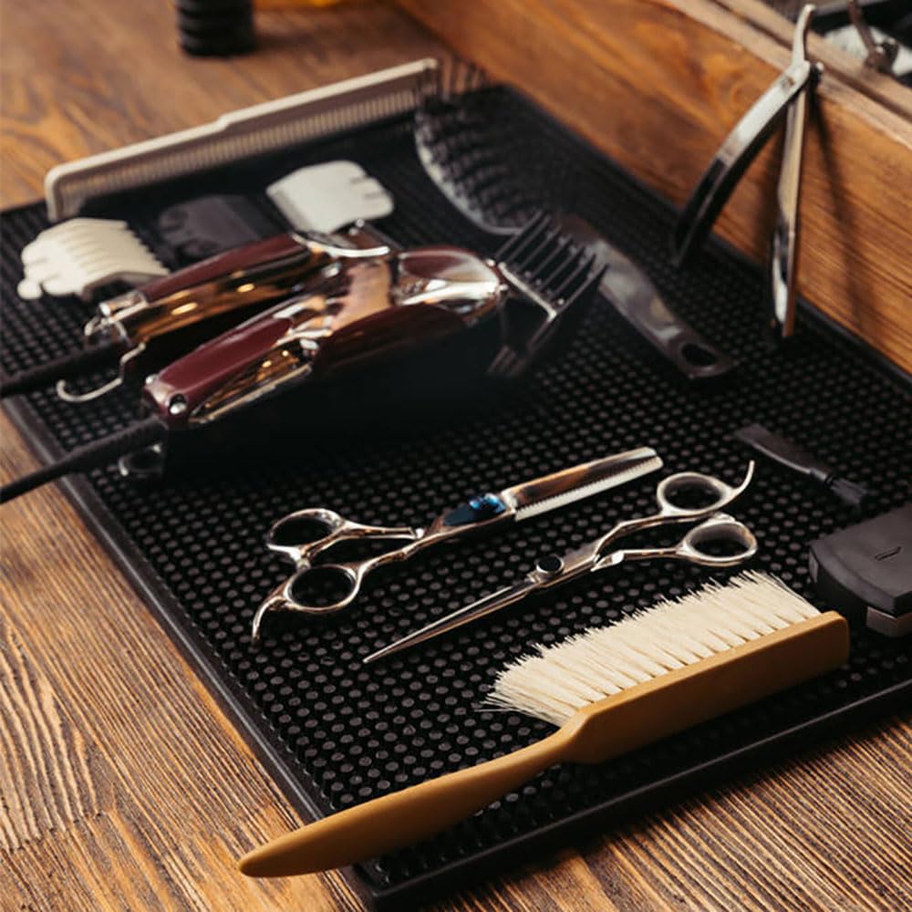 Golashfun Rubber Barber Mat & Bar Mat 18 X 12 Inch,Hairdressing Tool Mat,Electric Push Clipper Non-Slip Pvc Bar Service Mats Fle