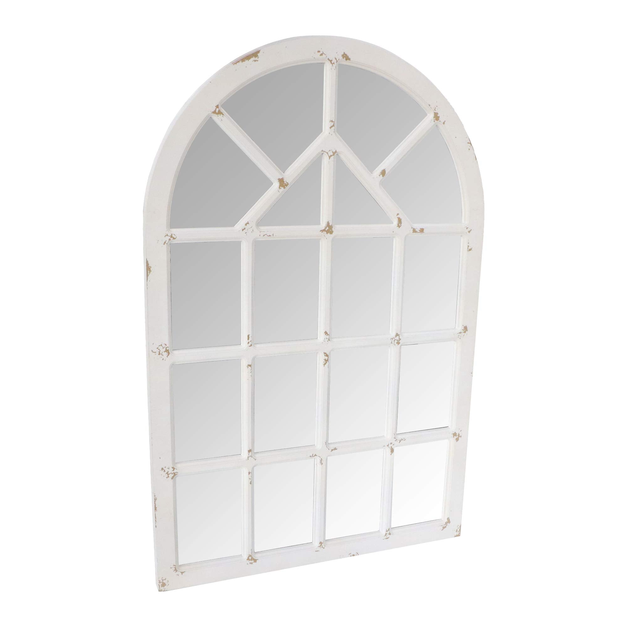The Urban Port Arched Farmhouse Windowpane Wood Encased Wall Mirror