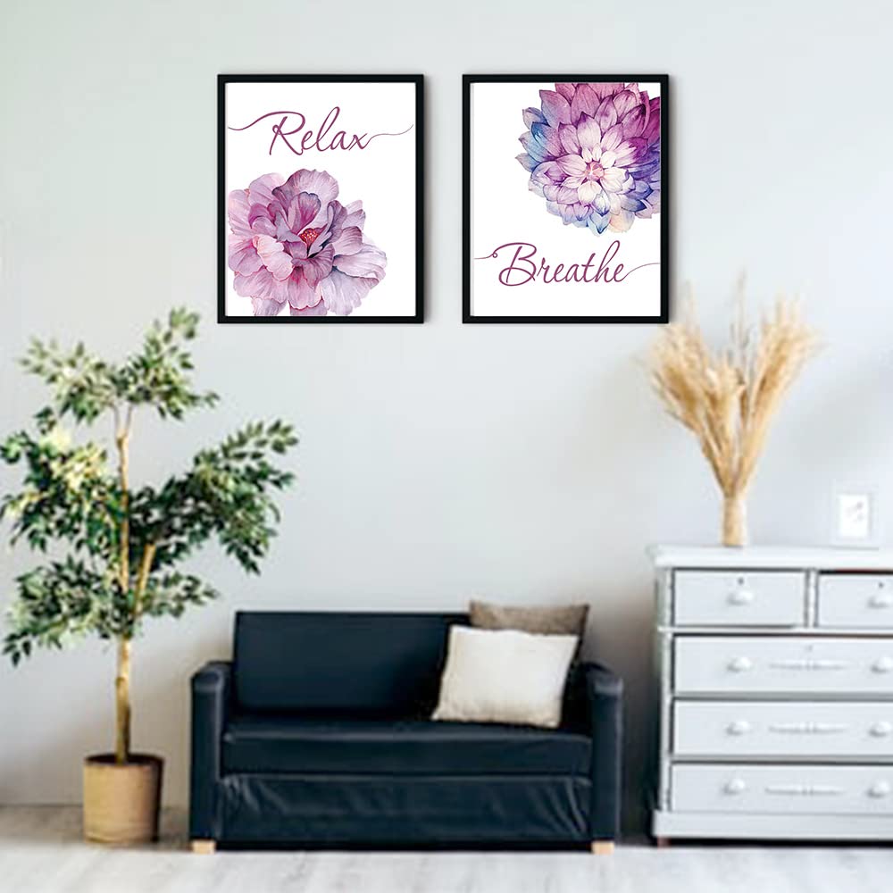 Iiiluyot Pink Purple Flowers Relax Soak Unwind Breathe Wall Decor Office Corridor Decor Poster Wall Bathroom Locker Home Decor,