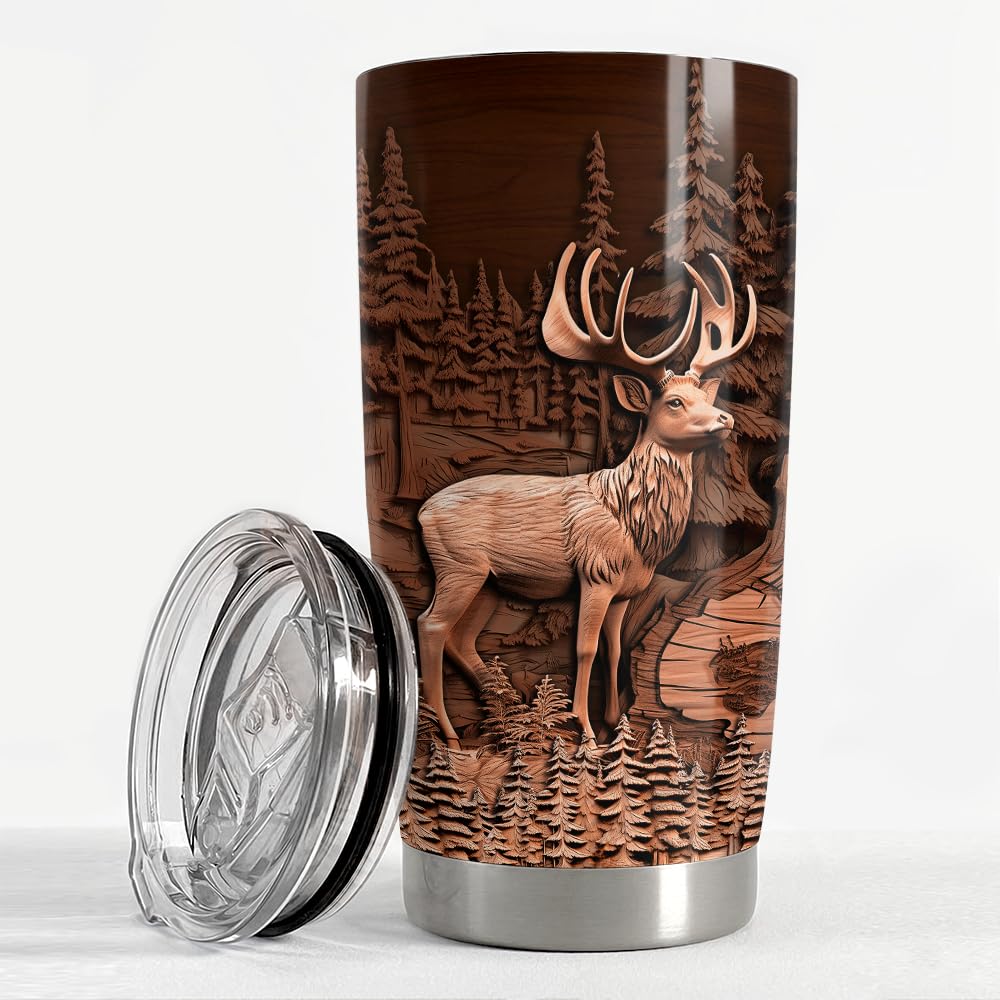 SANDJEST Deer Tumbler 20oz Stainless Steel Insulated Tumblers Coffee Travel Mug Cup Deer Gifts for Men Gift for Birthday Christm