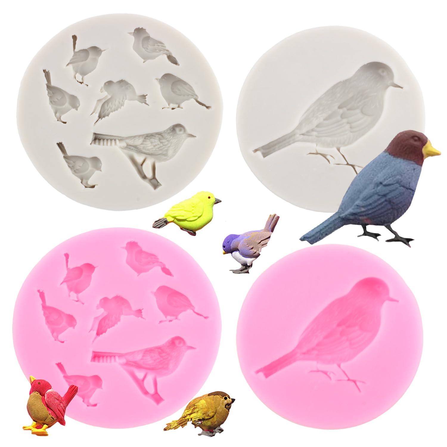 Rfghac 3D Bird Cake Fondant Molds Bird Silicone Mold For Cake Decorating Cupcake Topper Candy Chocolate Gum Paste Polymer Clay S