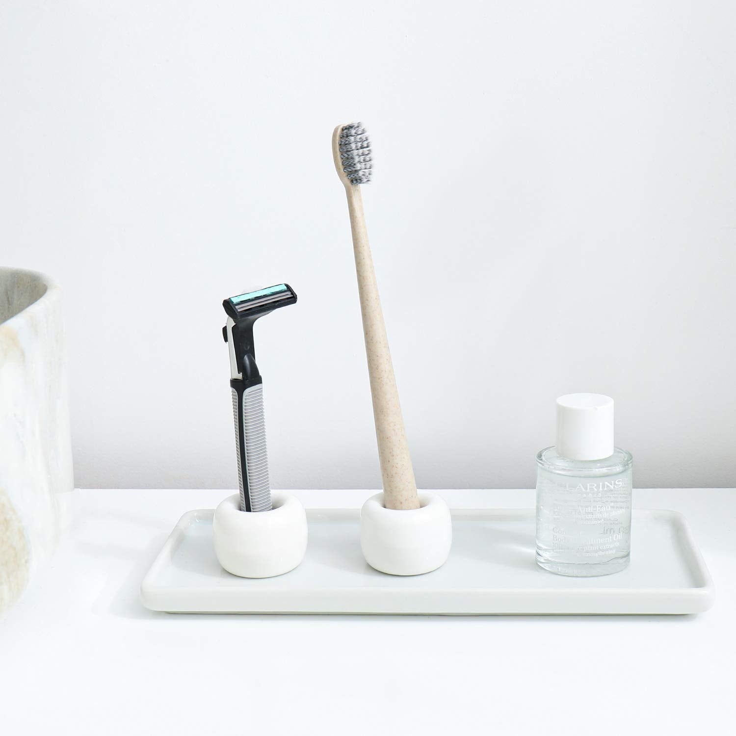 Halfoflife Mini Ceramics Toothbrush Holder Stand For Bathroom Vanity Countertop, Handmade Couple Toothbrush Head Holder, Shaver