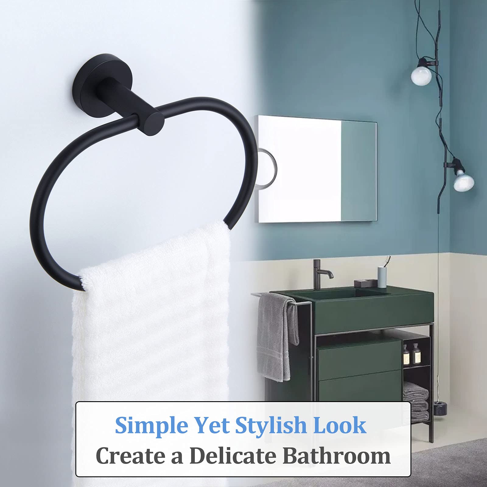 Bathroom Towel Ring Matte Black, Suyar Stainless Steel Modern Swivel Hand Towel Holder, Oval Towel Hanger For Sink, Wall Mounted
