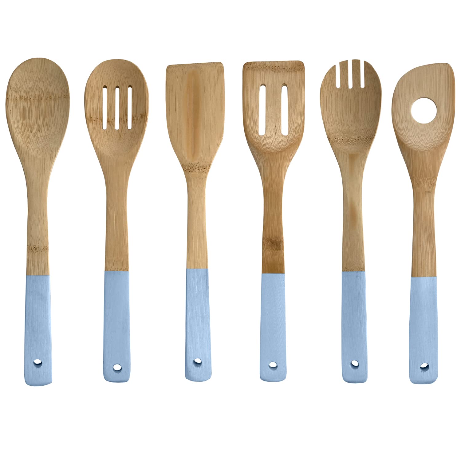 Edge Bamboo Wooden Utensils 6 Piece Set For Cooking Slotted Spoon, Turner, Fork, High Heat For Non Stick Pots And Pans, Charcoal