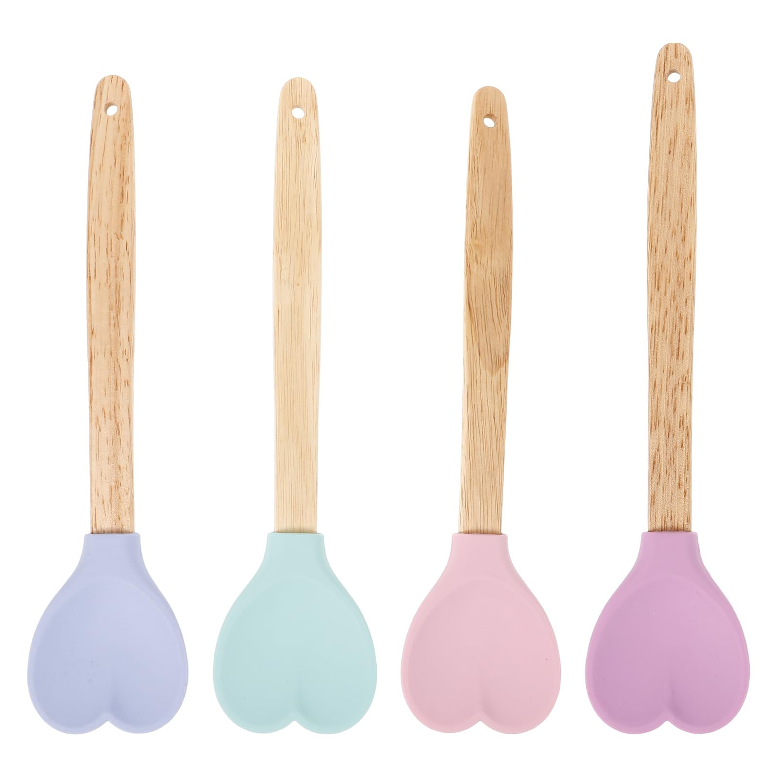 Hemoton Heart Shaped Silicone Spatula: 4Pcs Baking Spatula Silicone Cooking Spoons Kitchen Utensil Spoon With Wooden Handle For