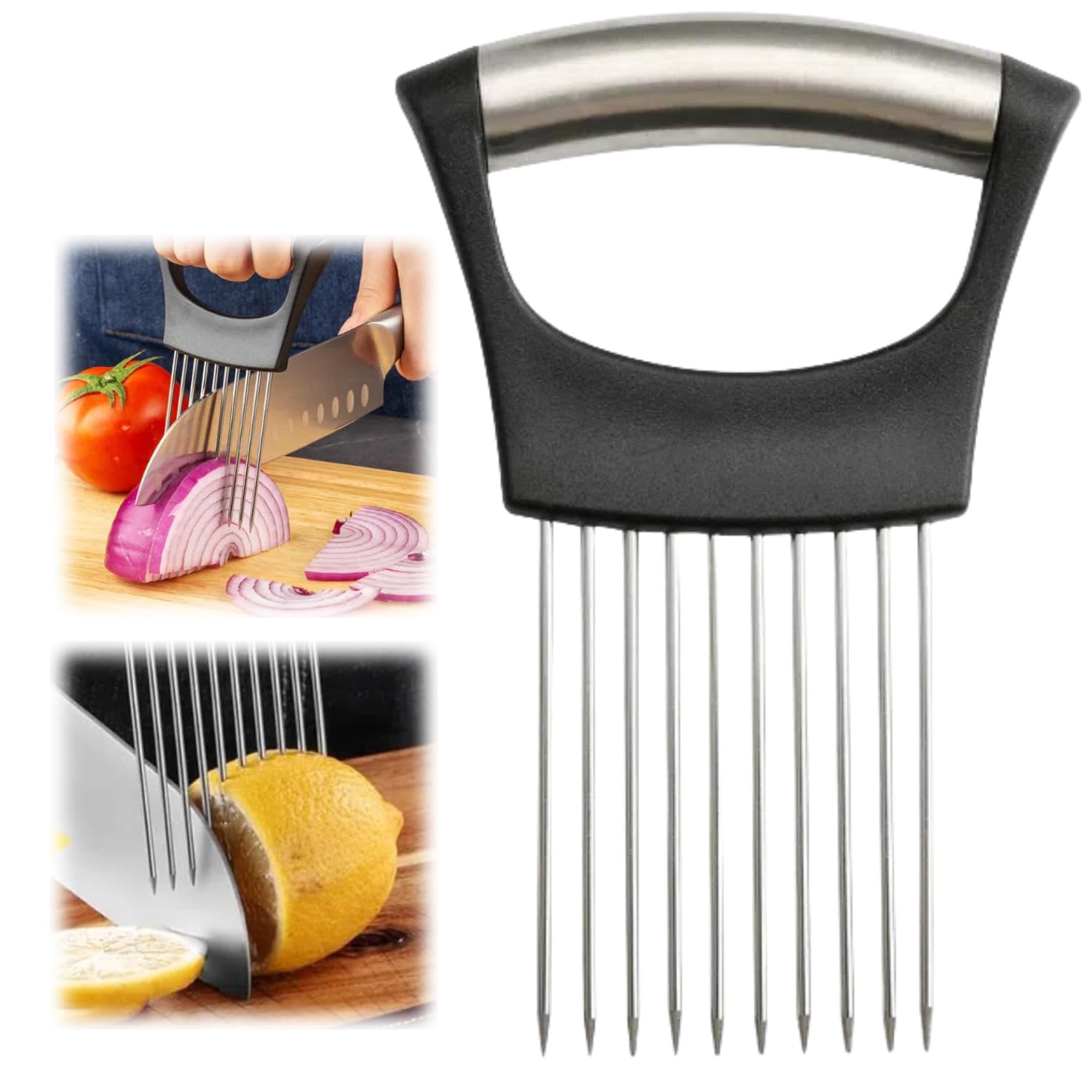 Stainless Steel Onion Slice Holder, Lemon Slicer Vegetable Cutter, Chopper Slicing Assistant Tool for Meat, Onion, Potato, Tomat