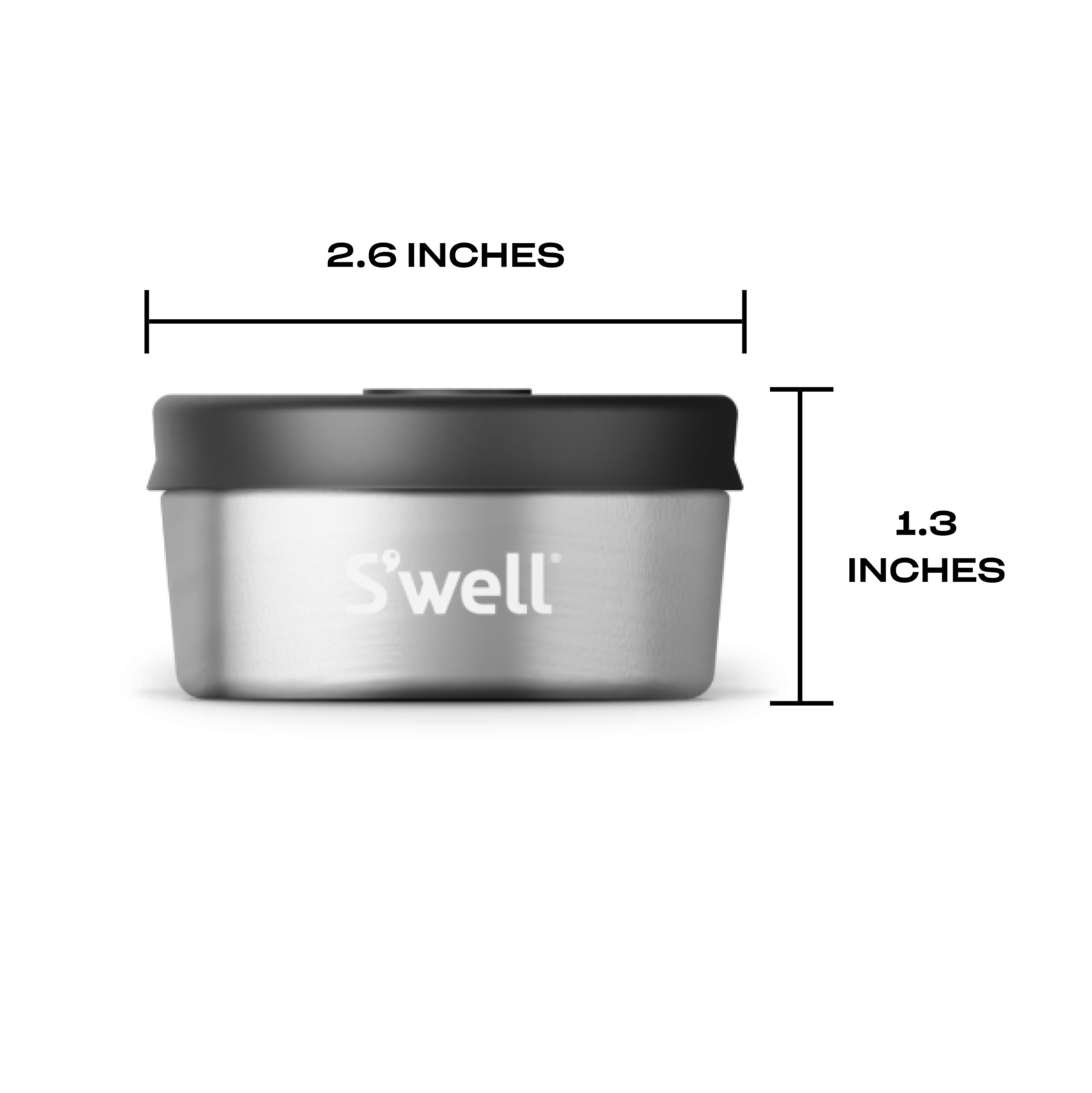 S'Well Stainless Steel Condiment Container Set Of Two, 2Oz, Black, Single Walled Durable Construction, Leakproof Silicone Lids,