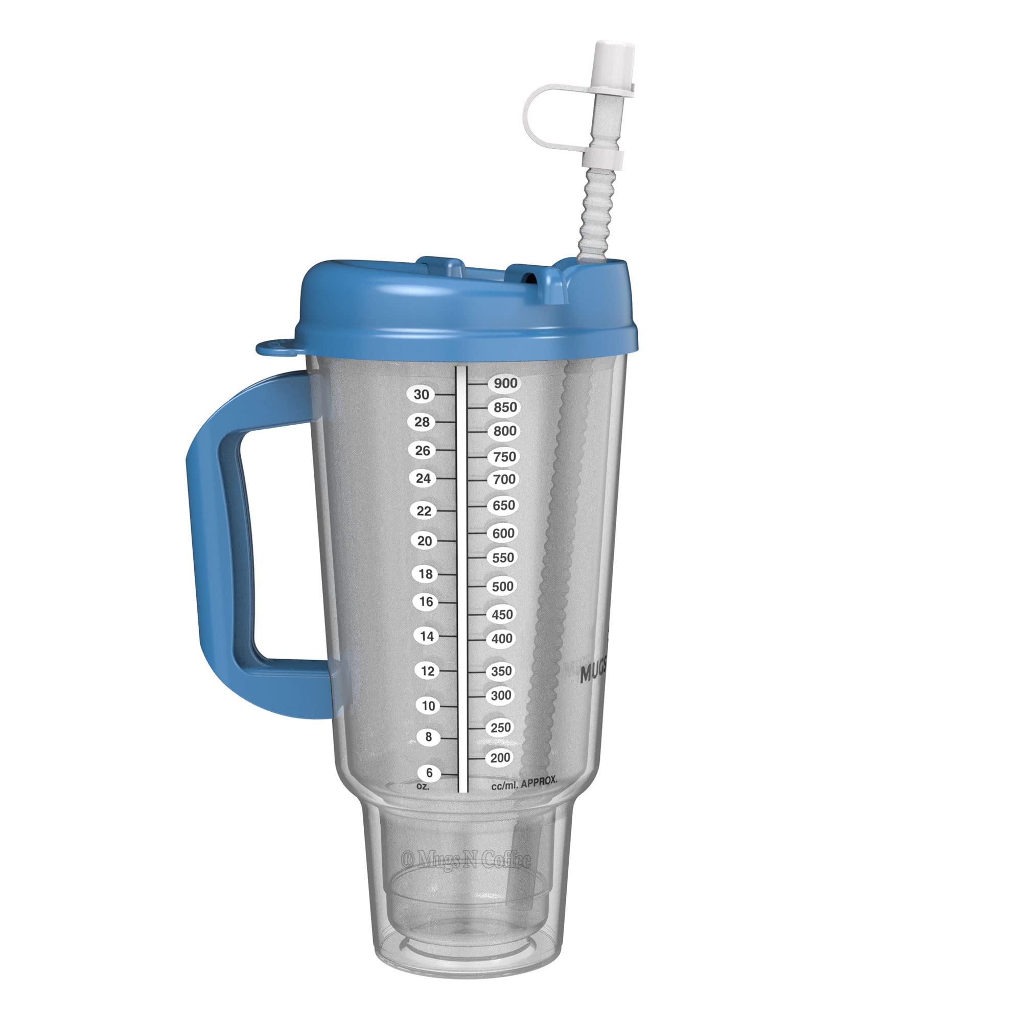 32 Oz Double Walled Hospital Mug With Straw - Car Mug Fits In Most Cup Holders | Travel Mug (Pearl Blue)