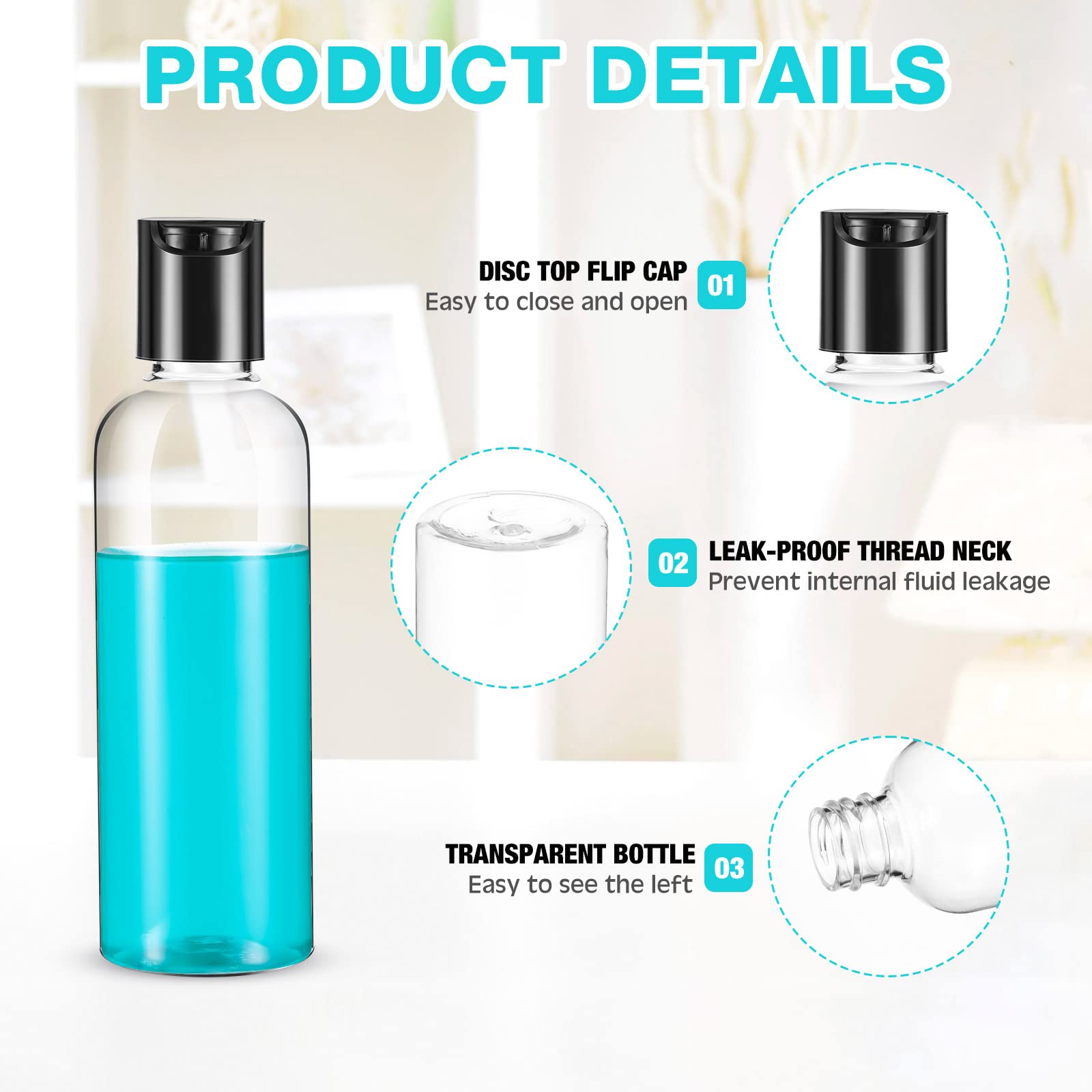 Roshtia 100 Pcs 3.4 Oz Plastic Bottles Toiletries Empty Travel Size Bottles Containers Leak Proof Squeeze Bottles Refillable Tra