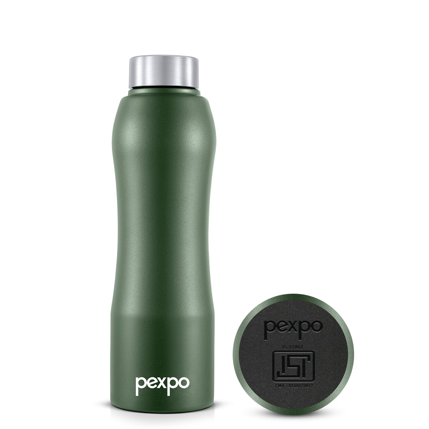 Pexpo Bistro Isi Certified Stainless Steel Fridge Water Bottle 750Ml, Military Green | Single Wall | Leakproof | Ideal For Home,