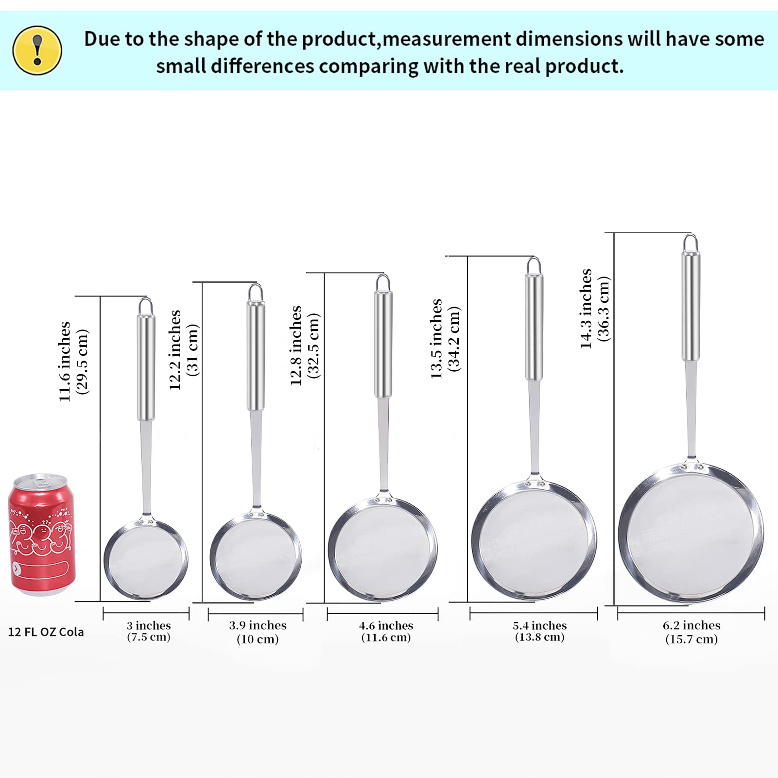 Newness Fine Mesh Skimmer Spoon (5 Pack), Professional 304 Stainless Steel Hot Pot Fat Strainer For Oil Filter Skimming Grease A
