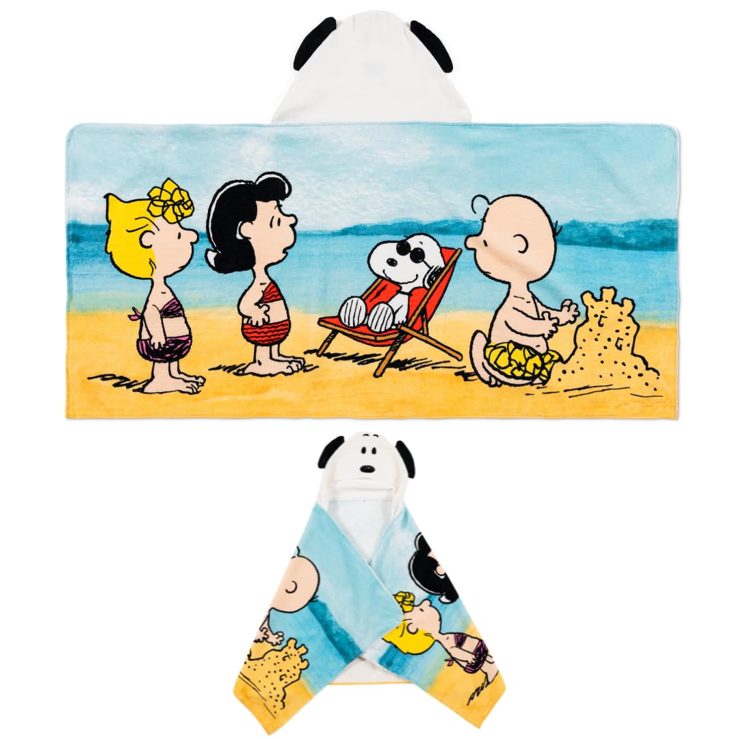 Franco Peanuts Snoopy Kids Super Soft Bath/Pool/Beach Soft Cotton Terry Hooded Towel Wrap, 24 In X 50 In, (Officially Licensed P