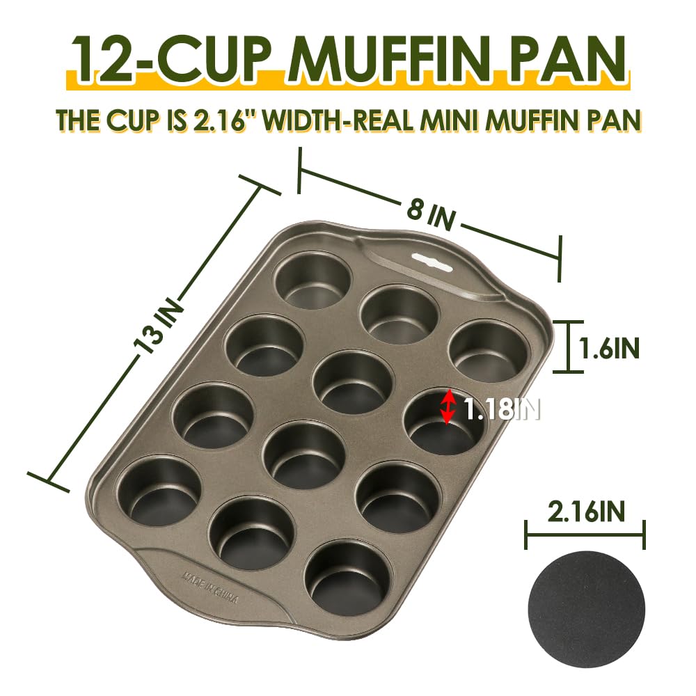 Cyimi Mini Muffin Pan 12 Cup With Removable Bottom,Nonstick Cupcake Pans For Baking,Mini Muffin Cheesecake Tin For Oven, 12 Cavi