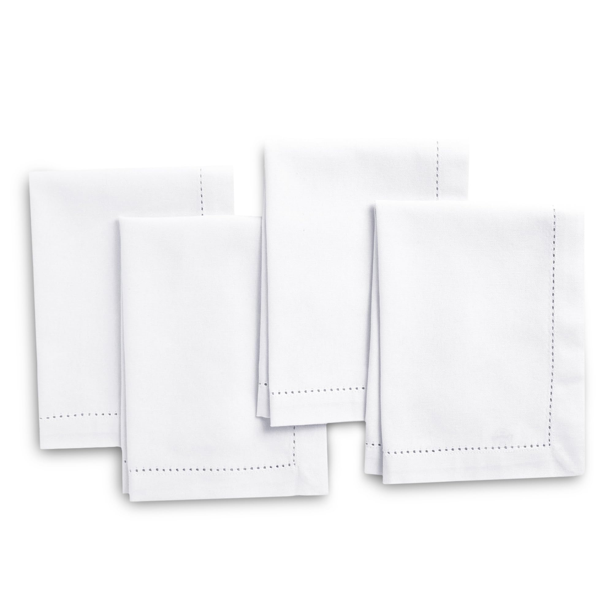 Encasa Xo Cloth Napkins Set Of 4 | Pure Cotton Hemstitched Design | White | Square 17''X17'' | Dining Table Napkins - Machine Wa