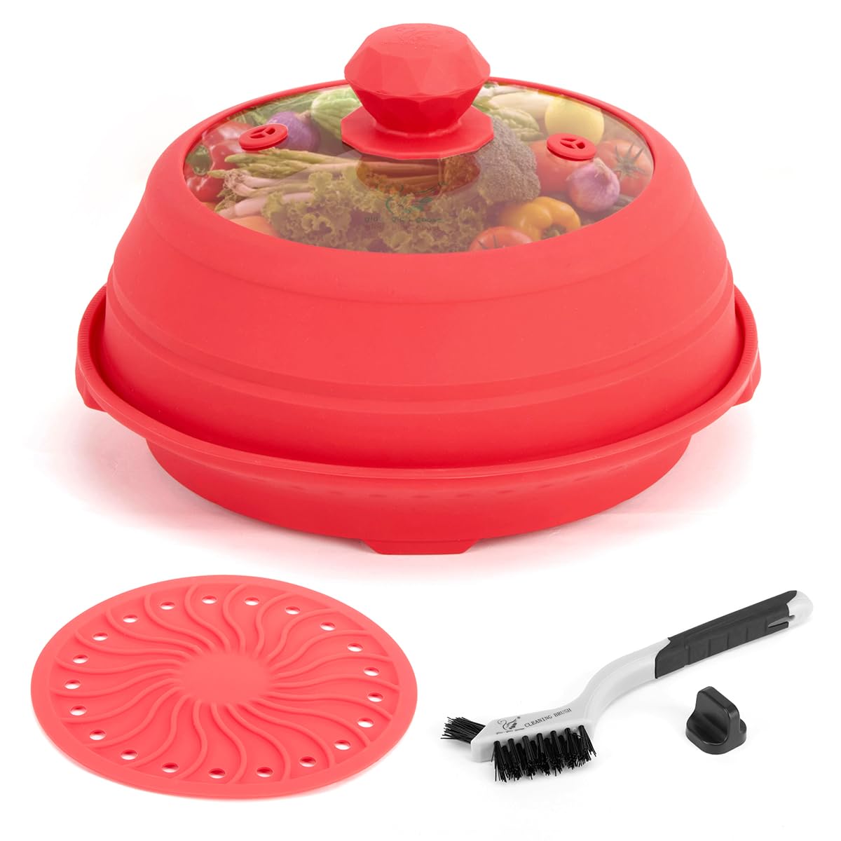 Microwave Splatter Silicone Cover Collapsible, Vented Multifunction Splash Lid with Glass Dish Bowl Plate for Food Cooking Bacon
