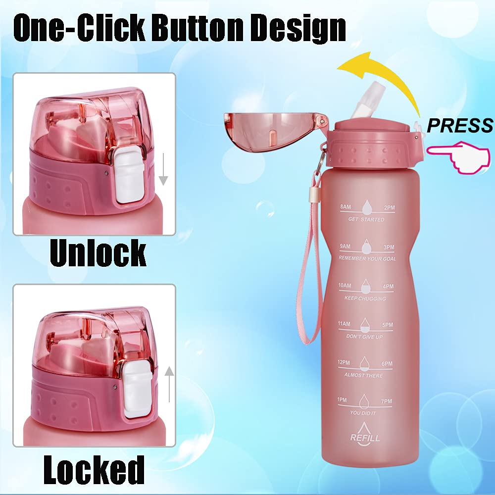 Goothdurs 32 Oz Motivational Water Bottle With Time Marker & Straw To Drink- Leak Proof Bpa Free Non-Toxin For Gym Running Outdo