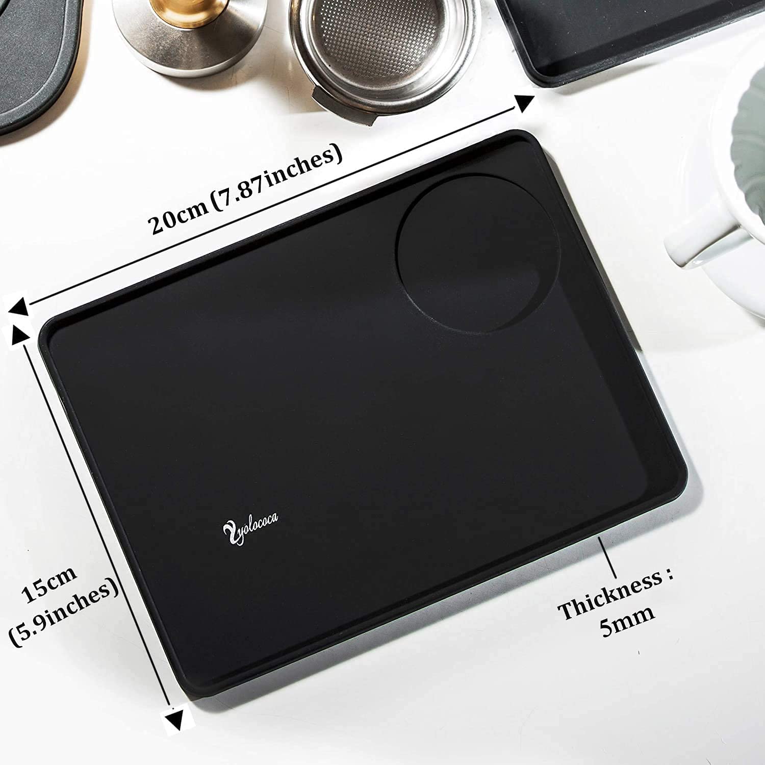 Yolococa Coffee Tamper Mat Food Grade Silicone Rubber Espresso Mat 8 Inch X 6 Inch Black