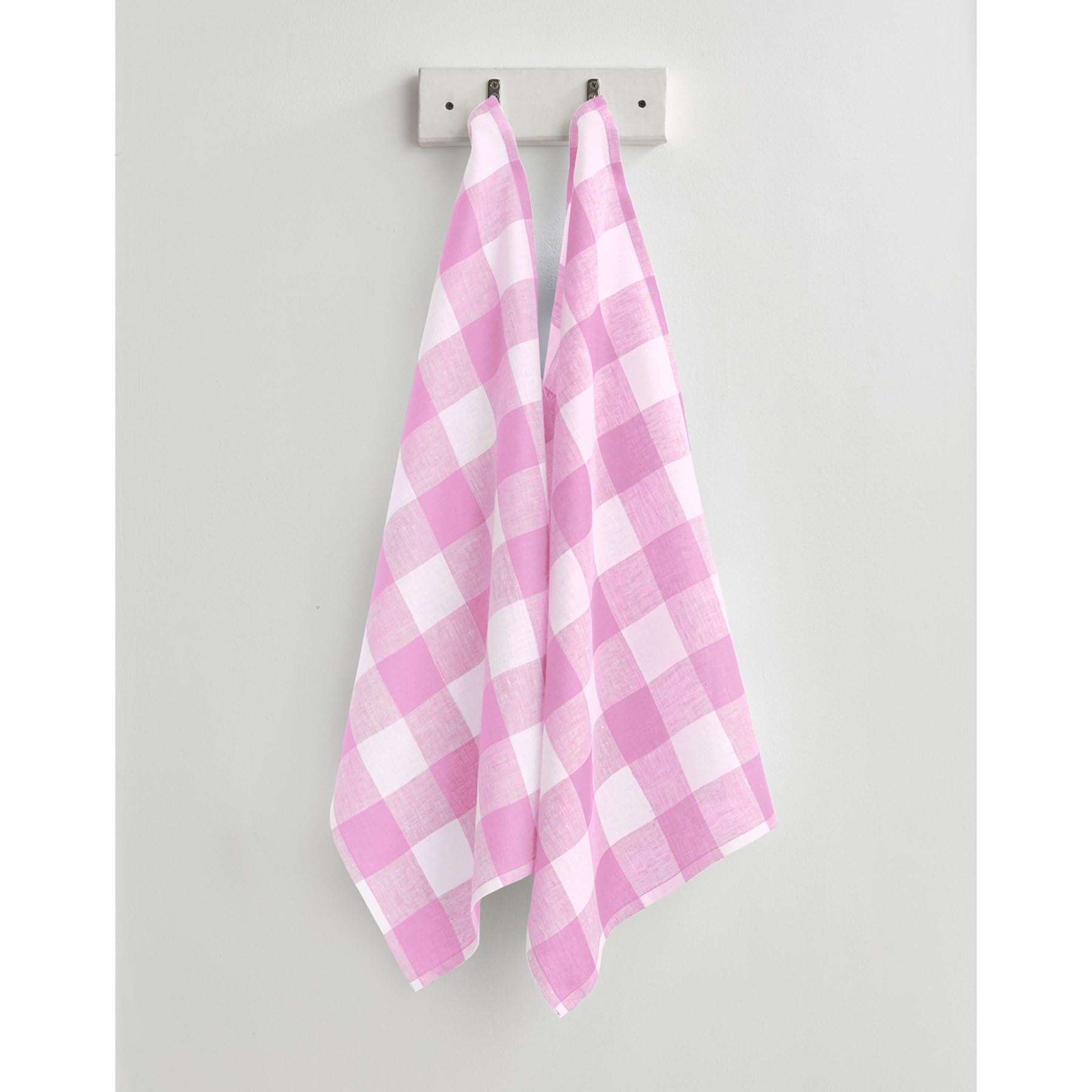 Solino Home Linen Kitchen Towels Set Of 2 - Pink Begonia 17 X 26 Inch - 100% Pure Linen Buffalo Check Kitchen/Tea Towels - Machi