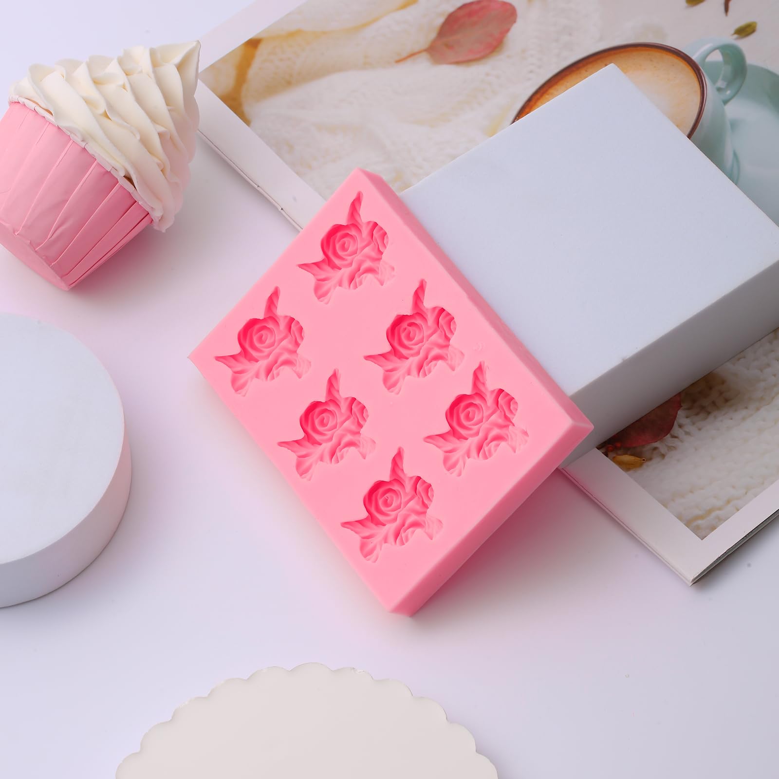 6-Cavity Rose Candy Silicone Mold, Cake Decoration Fondant Molds, For Wedding, Valentine'S Day, Birthday Party, Anniversary Cupc