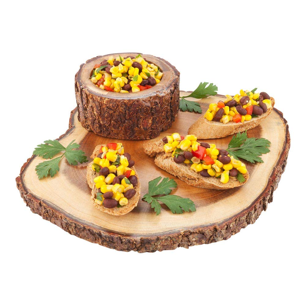 Restaurantware 9 Inch X 9 Inch Acacia Serving Board 1 Round Wood Platter With Bark - Varnished With Bark Edges Small Natural Aca