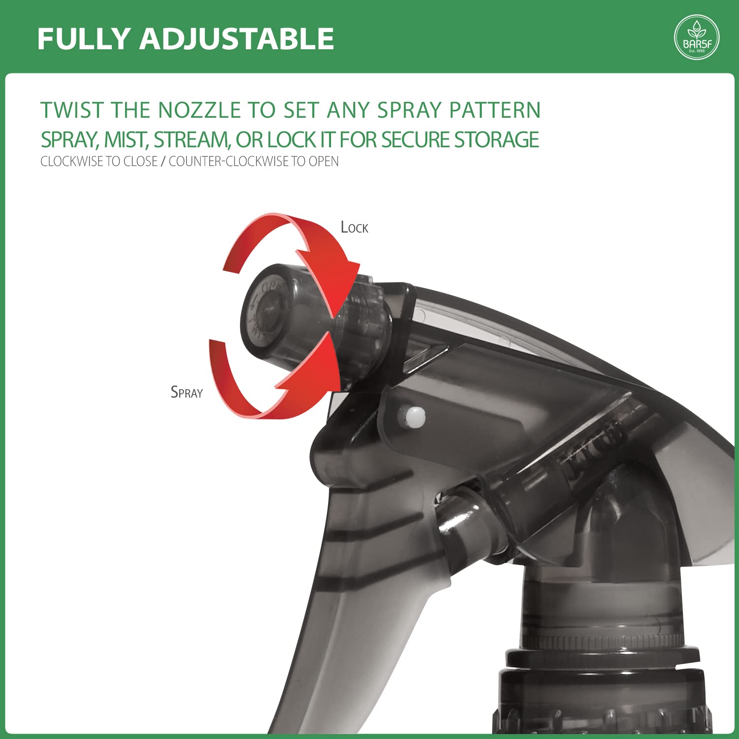 Bar5F Plastic Spray Bottle, 12 Oz | Leak Proof, Empty, Trigger Handle, Adjustable Fine To Stream Output, Refillable, Heavy Duty