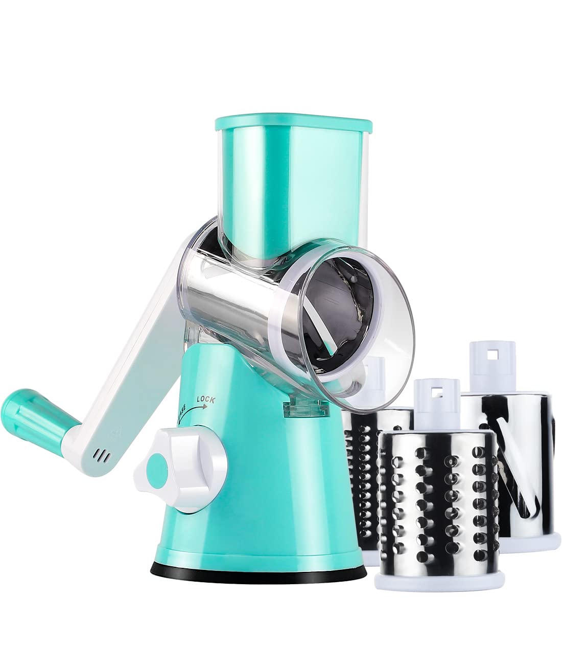 Ancevsk Rotary Cheese Grater Manual Kitchen Shredder, Speed Round Mandoline Vegetable Slicer Safe Food Grinder With 3 Interchang