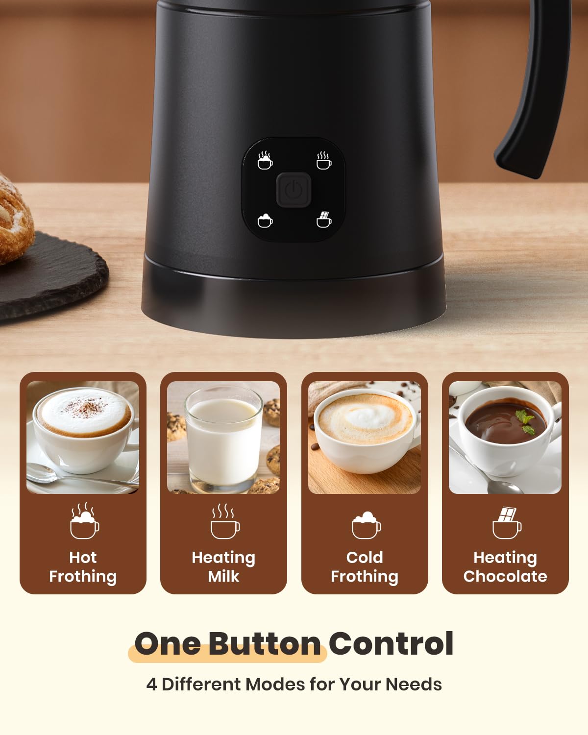 Electric Milk Frother, Latumab 4 In 1 Milk Steamer, 11.8Oz/350Ml Automatic Warm And Cold Foam Maker For Coffee, Latte, Cappuccin