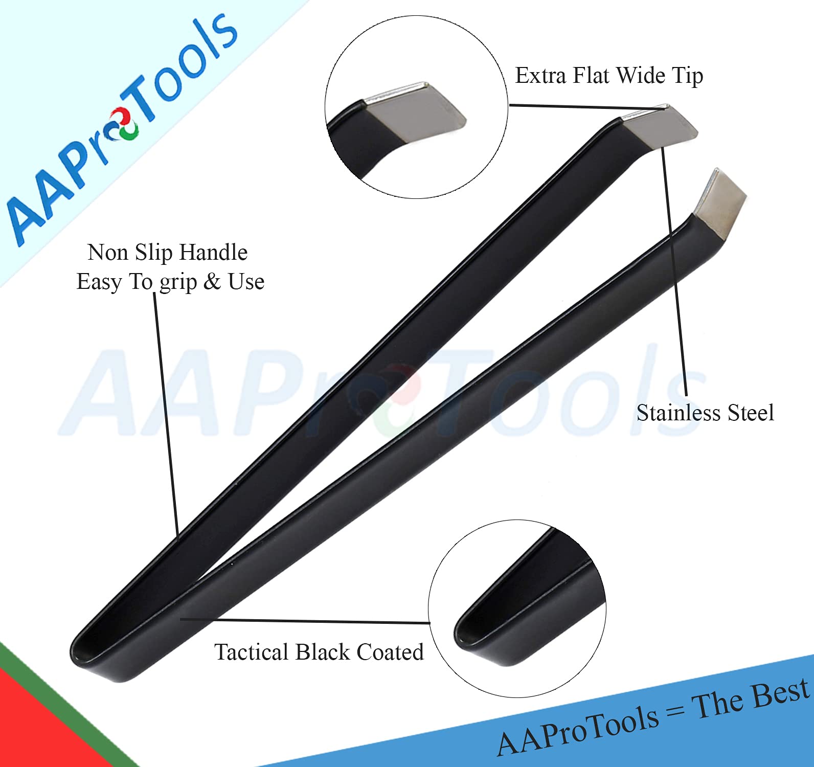 Aaprotools 5.5'' Tactical Black Fish Bone Tweezers Stainless Steel Flat And Slant Tip Tweezers Pliers Remover Tool