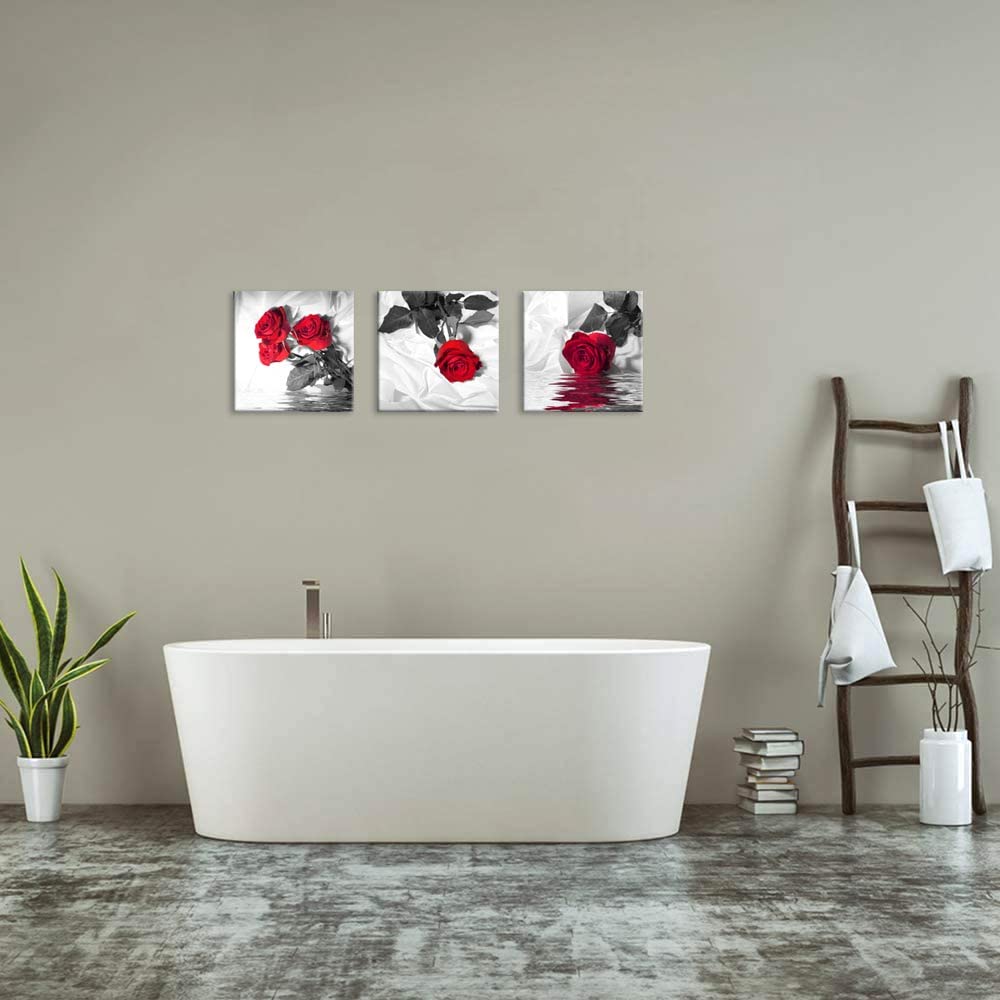 Nan Wind Canvas Print 3 Pcs Black White And Red Wall Art Rose Wall Decor Abstract Decorations Flower Picture On Canvas For Home