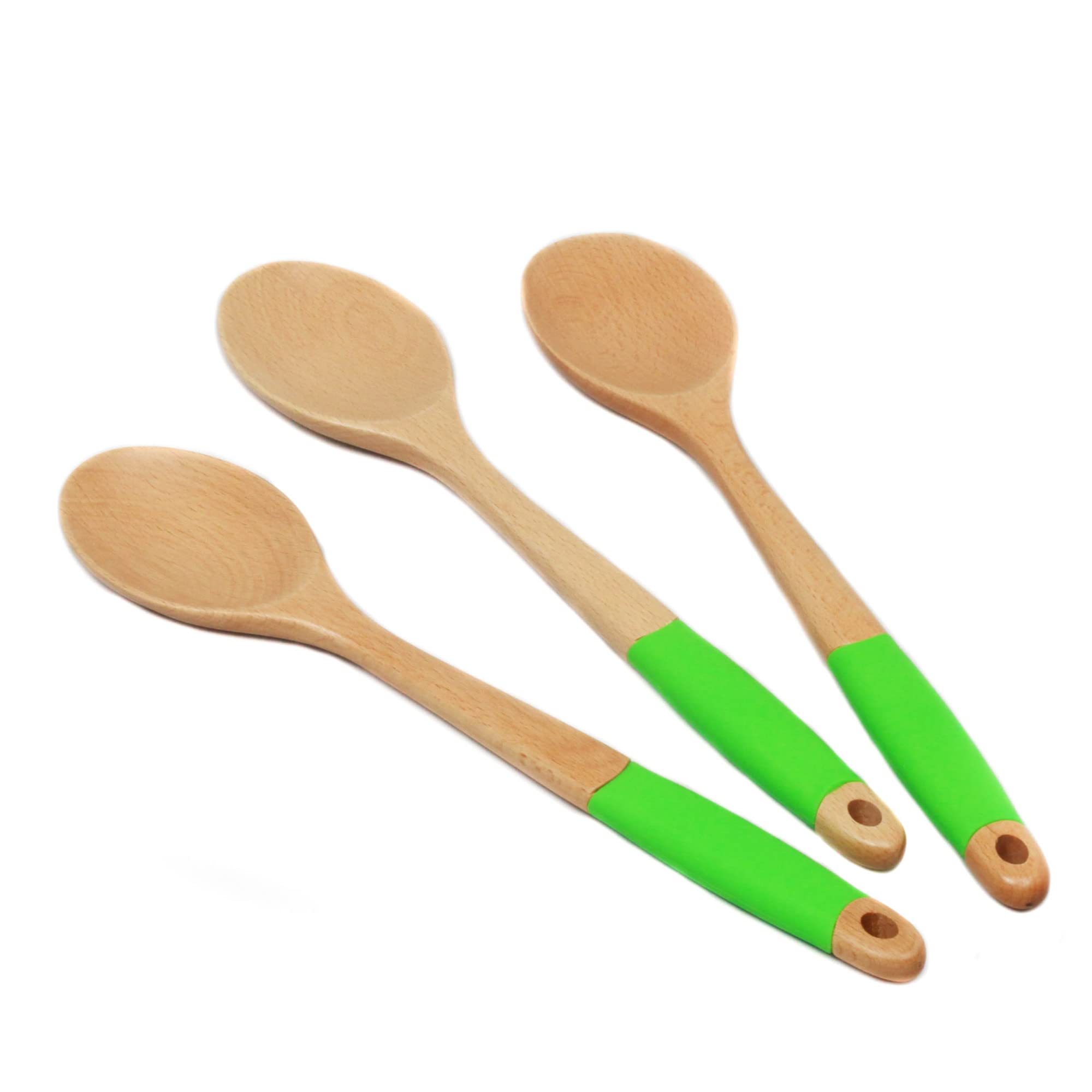 Chef Craft Premium Silicone Handle Wooden Spoon Set, 14 Inch, Green
