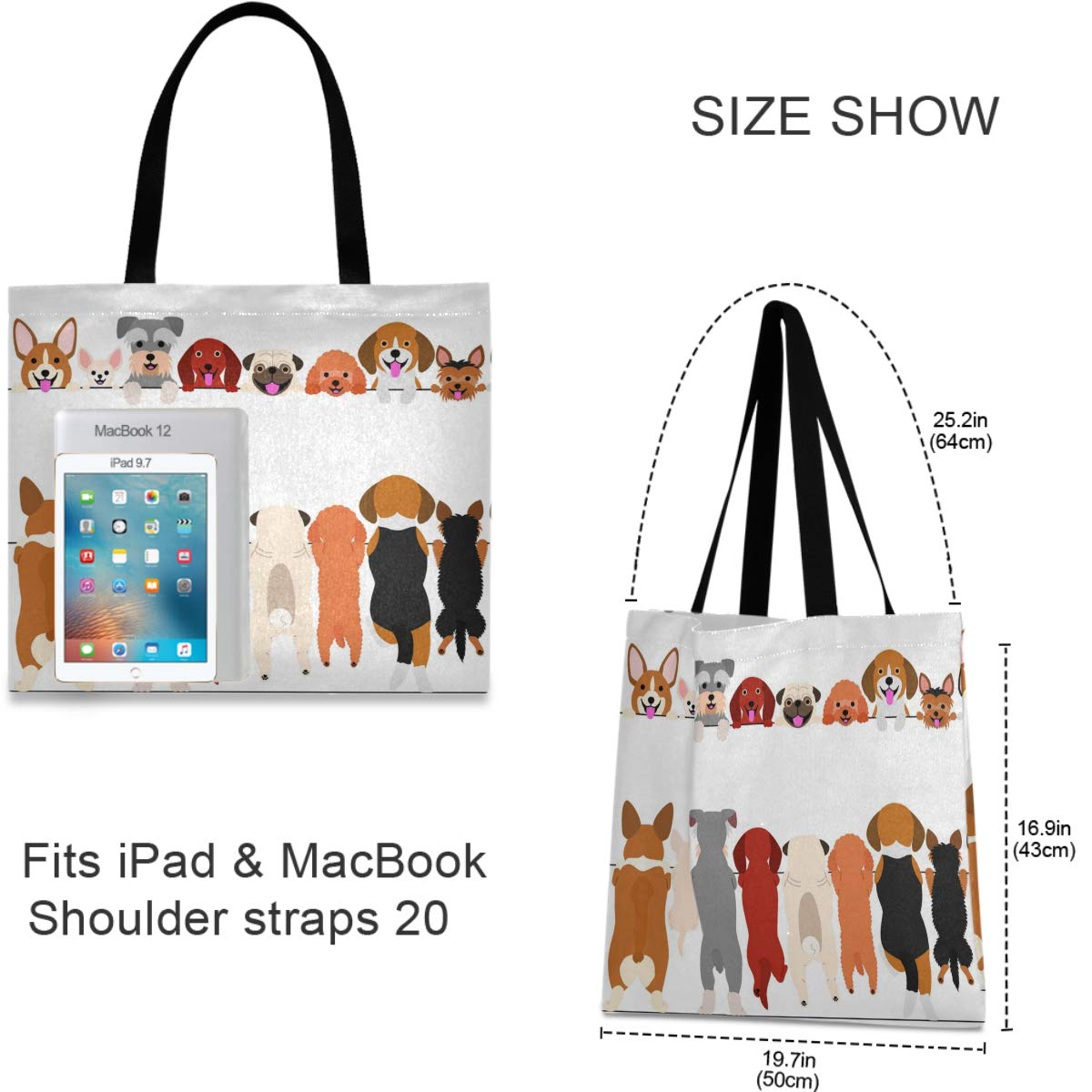 Visesunny Women 'S Large Canvas Tote Shoulder Bag Standing Small Dog Top Storage Handle Shopping Bag Casual Reusable Tote Bag Fo