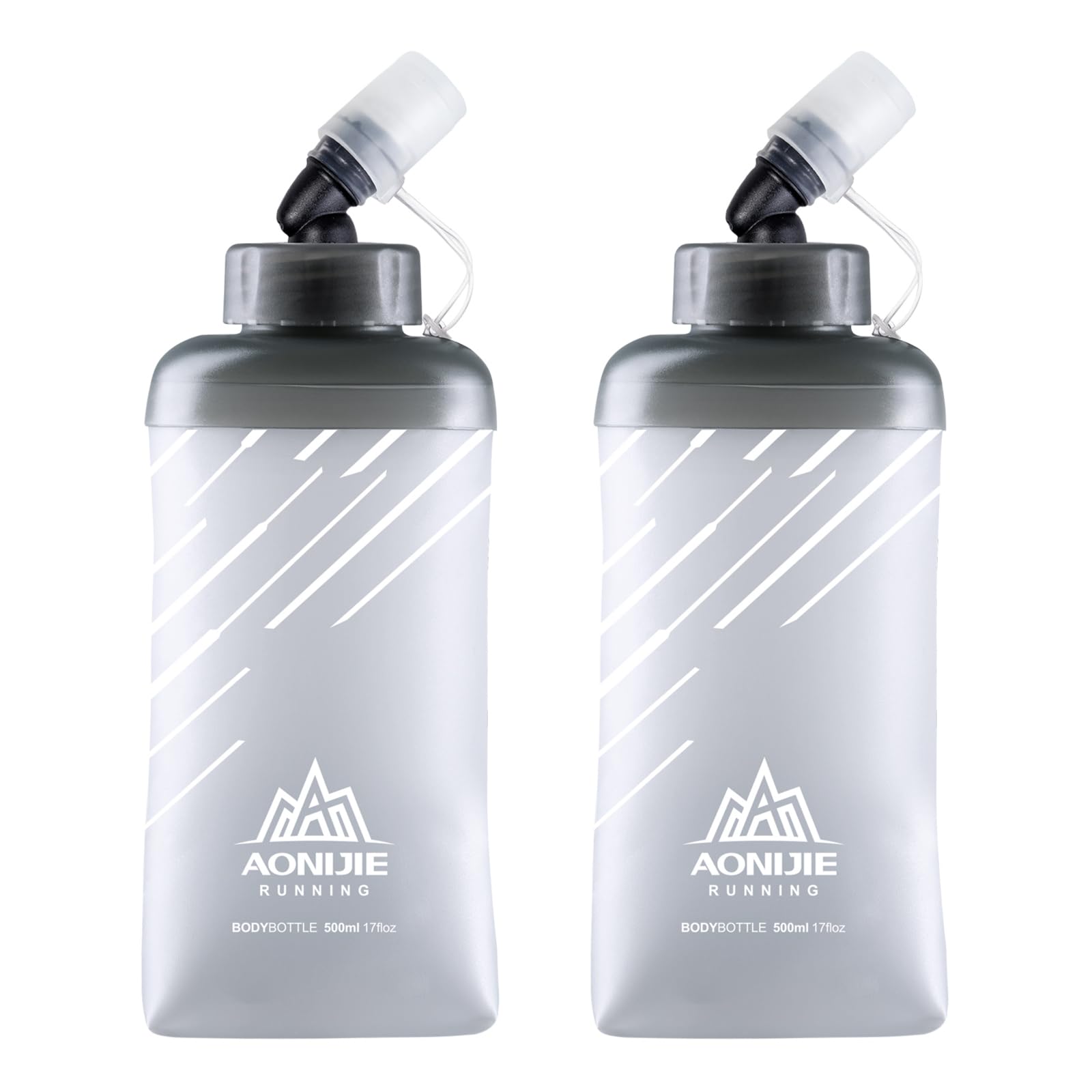 TRIWONDER Water Bottles TPU Soft Flasks Collapsible Running Flasks for Hydration Pack Backpack Hiking Cycling (Gray - 500ml - Pa
