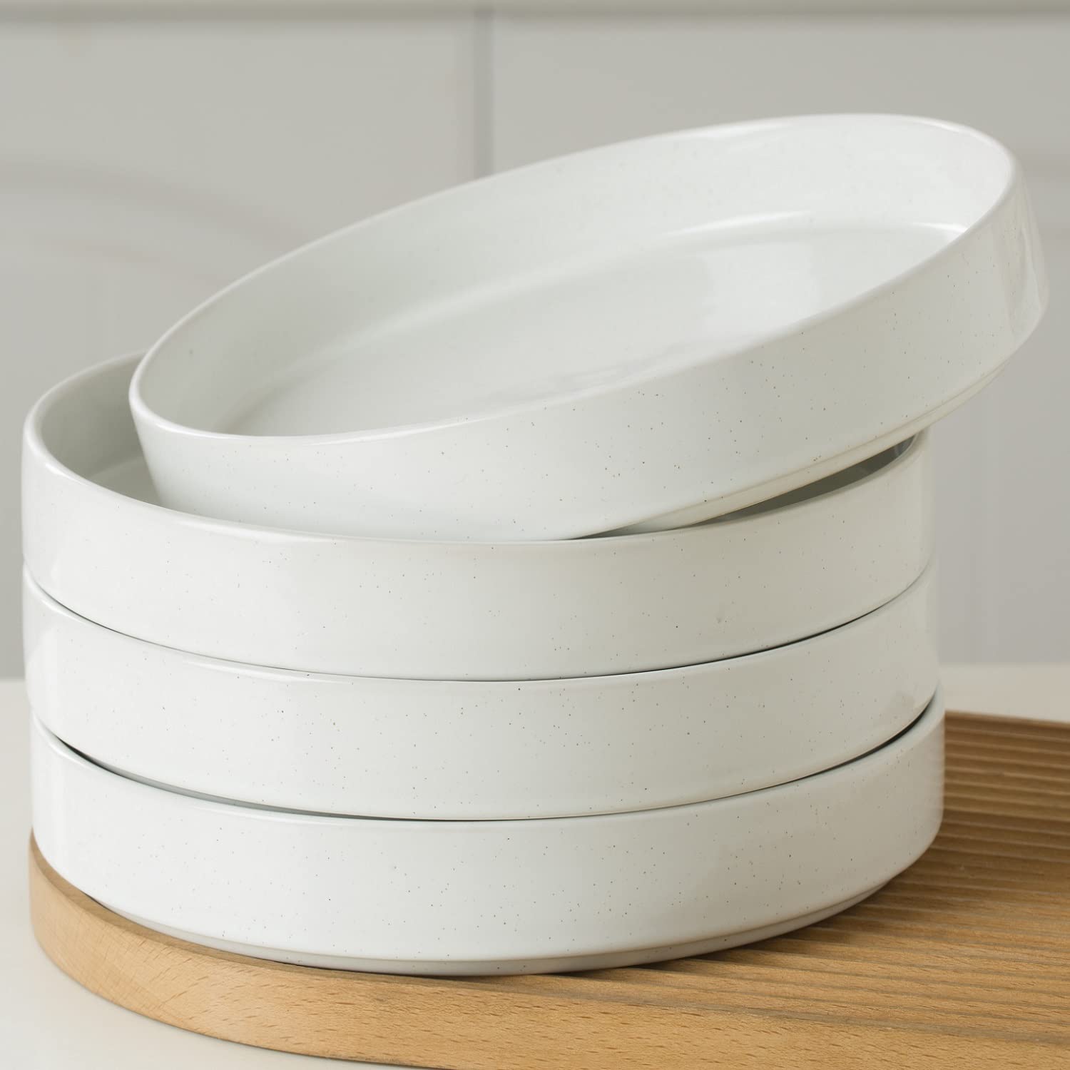 Famiware Nebula Pasta Bowls For 4, 8.75 Inch Salad Bowl Sets, Large Wide Bowls For Serving Dinner, White