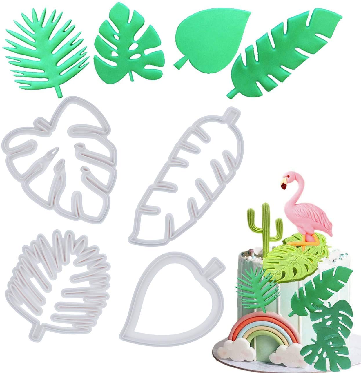 Mity Rain Tropical Leaf Cookie Cutter - Hawaiian Palm Leaves Fondant Cutters Set For Gum Paste, Sugarcraft Candy, Luau Cake Deco
