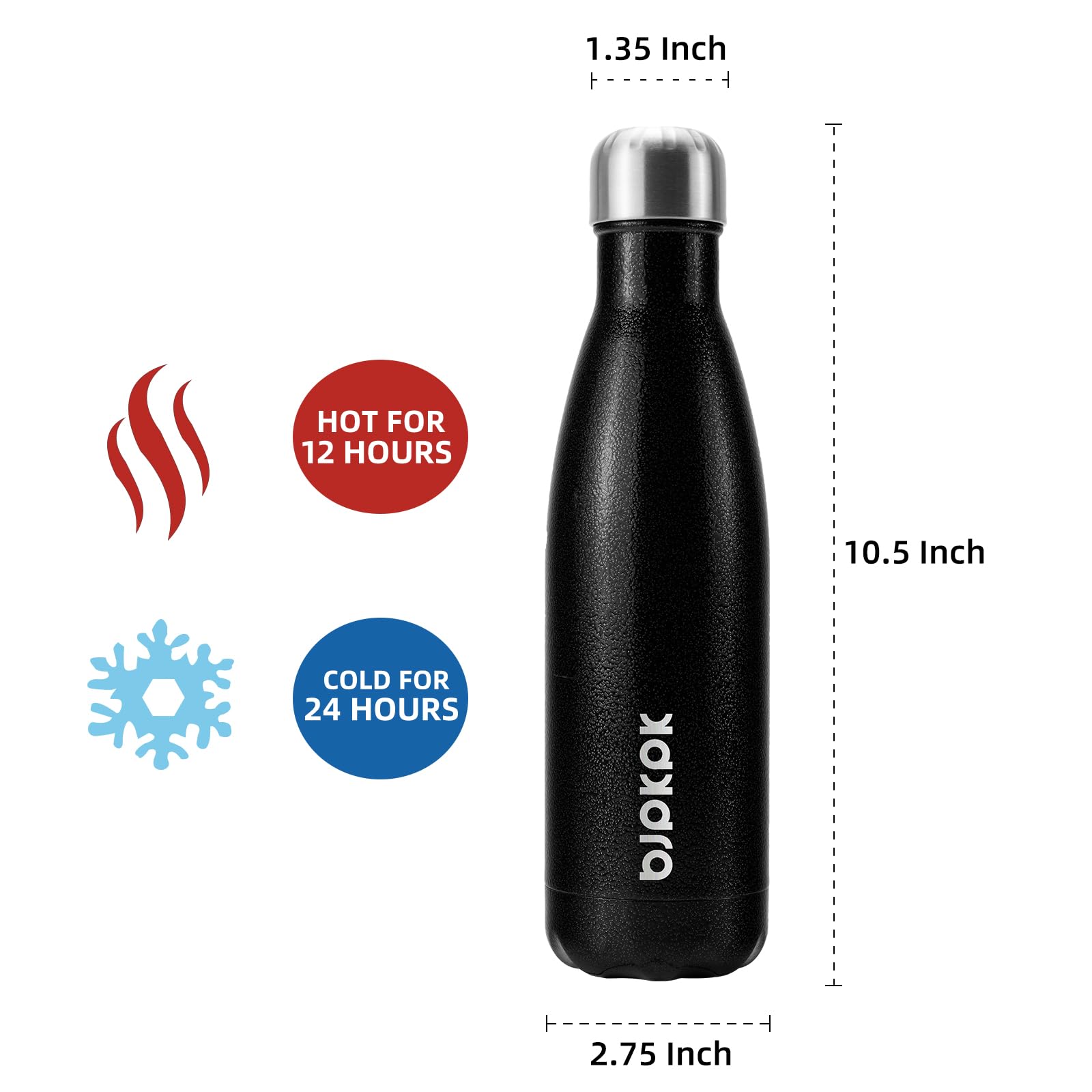 Bjpkpk Insulated Water Bottles 17Oz, Leak Proof Stainless Steel Water Bottle Keeps Cold For 24H And Hot For 12H, Bpa Free Kids W