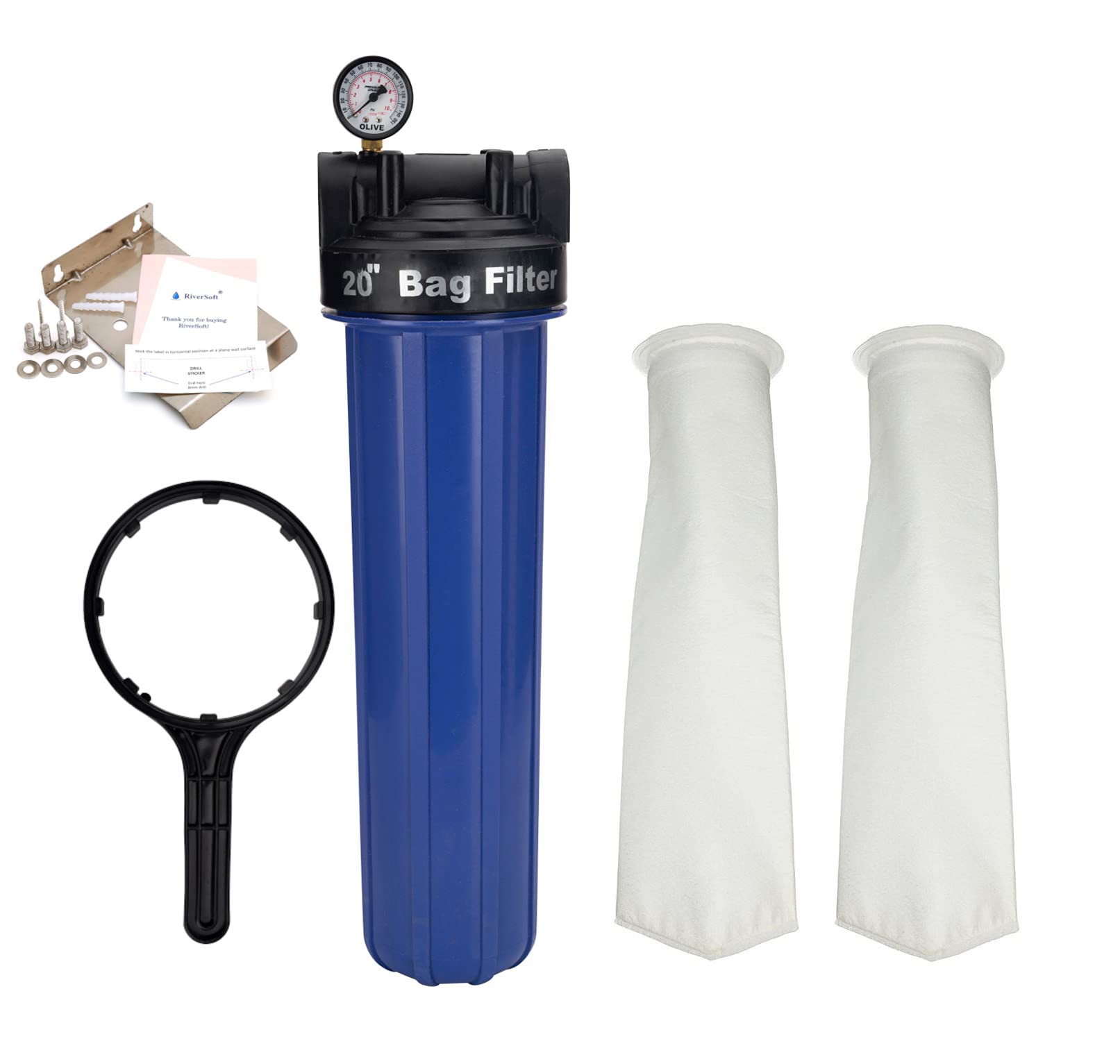 Riversoft Sediment Filter Assembly AfbFb10 With Spare Filter Bag 1 Micron For Filtering Sediments With Pressure Gauge, Install