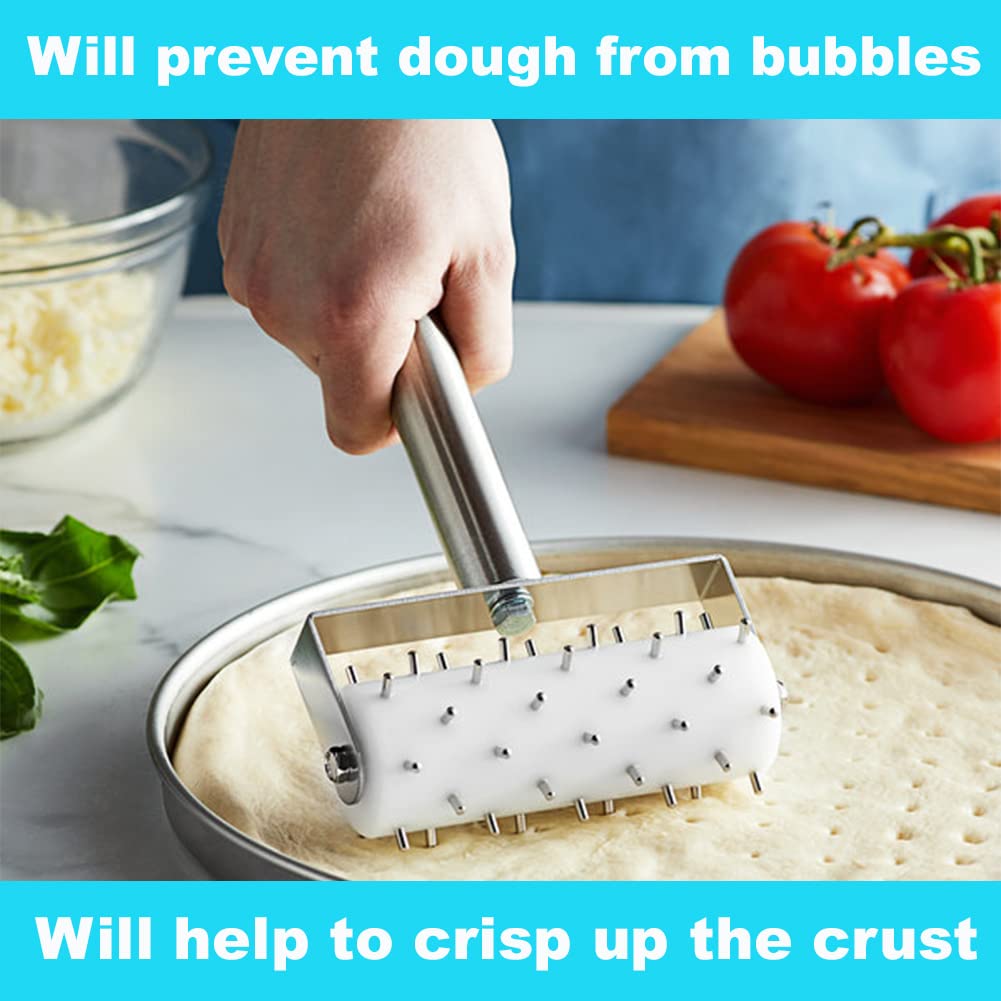 Professional Pizza Dough Docker Roller - Stainless Steel Pizza Roller With Spikes Pastry Dough Docker For Crackers, Homemade Bre