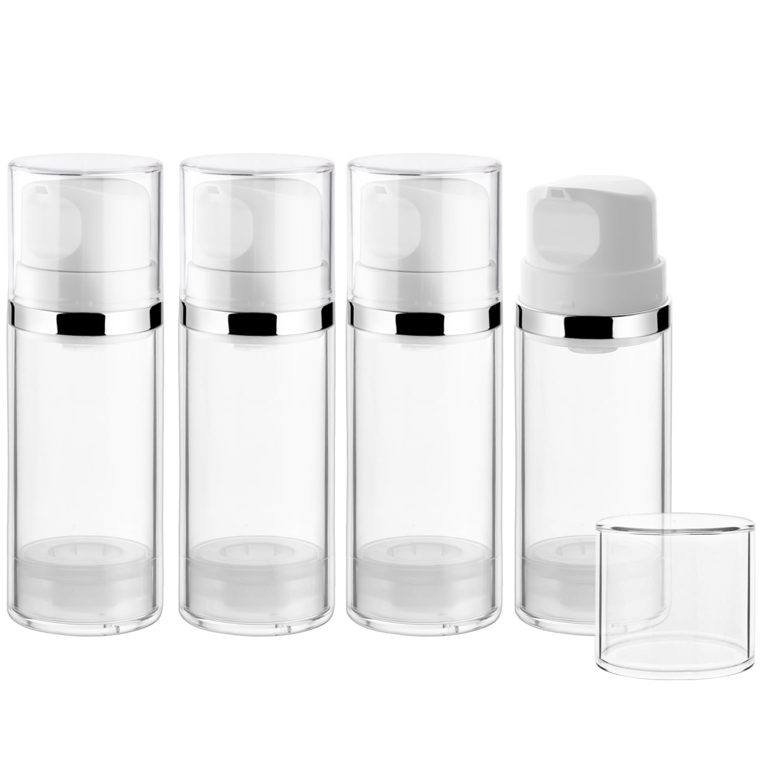 4 Pcs 50Ml/1.7Oz Airless Pump Jar Refillable Vacuum Pump Dispenser Bottles Travel Cosmetic Containers For Lotion Essence Shampoo